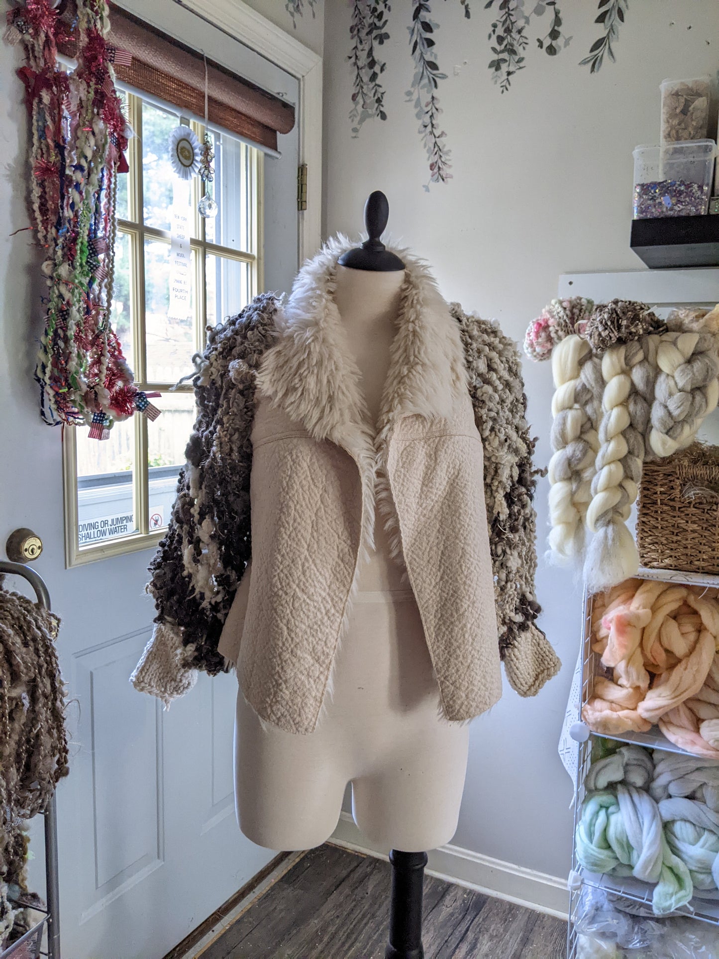 DUST - freeform crochet fiber festival upcycled jacket