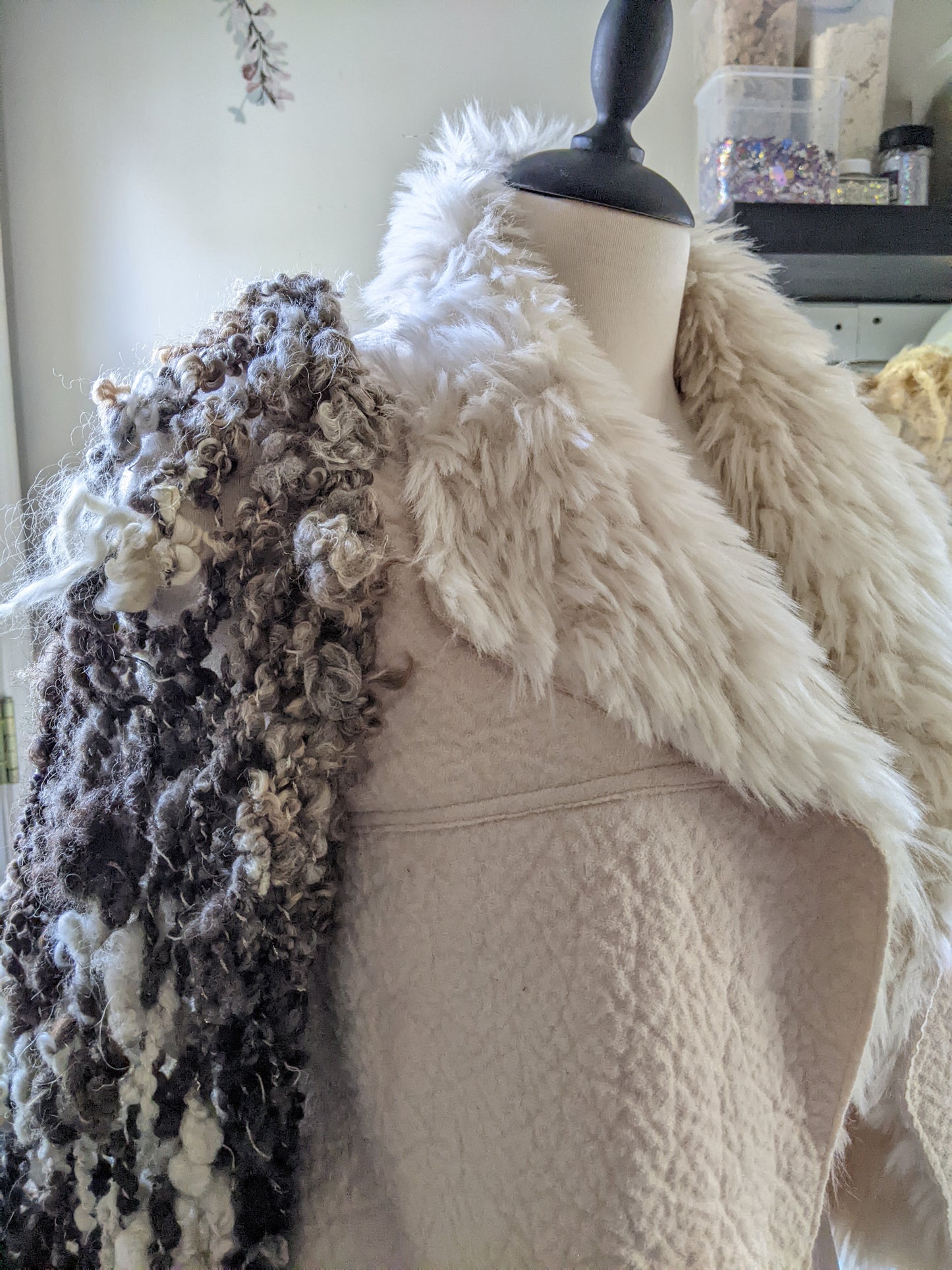 DUST - freeform crochet fiber festival upcycled jacket