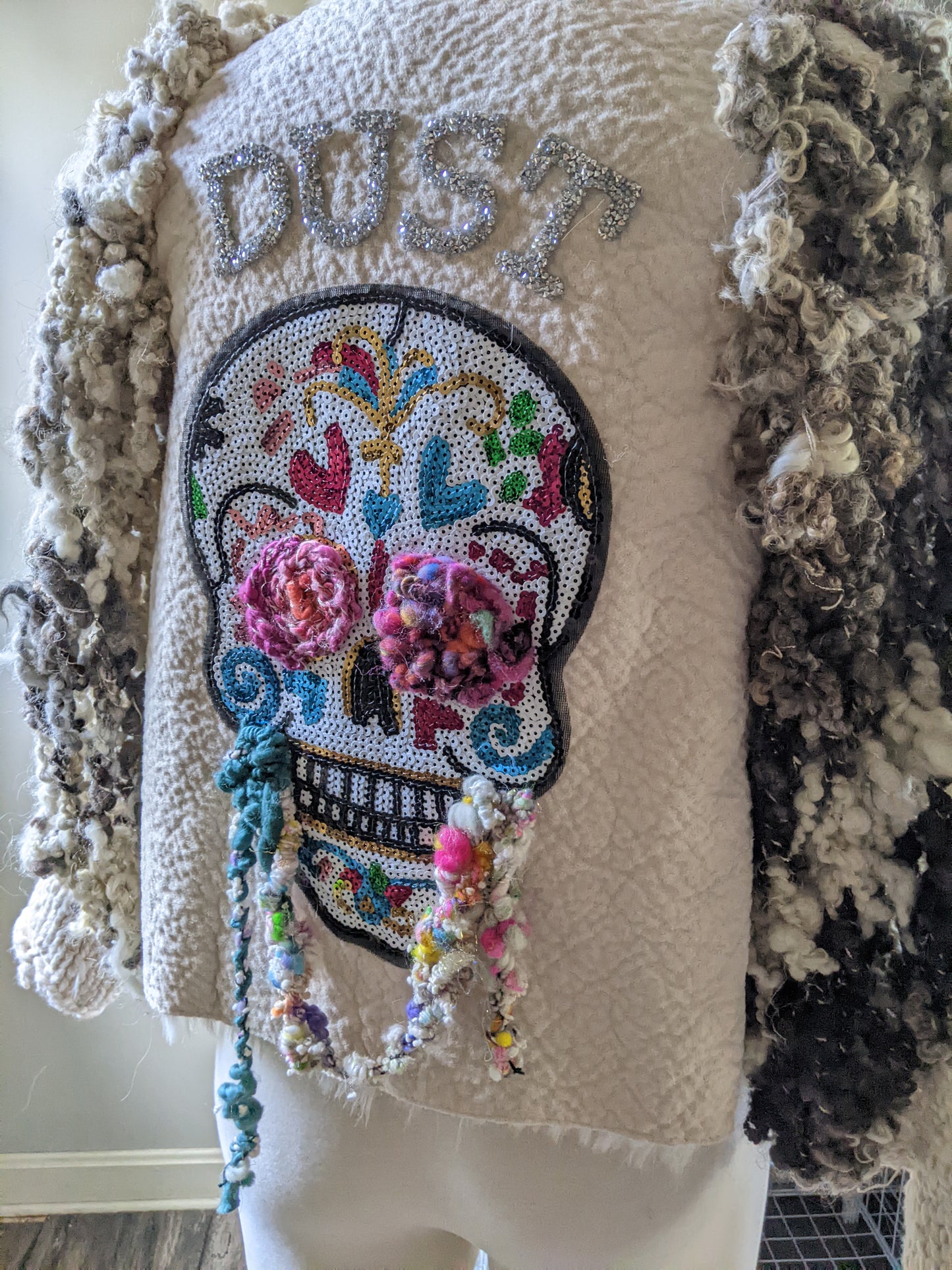 DUST - freeform crochet fiber festival upcycled jacket