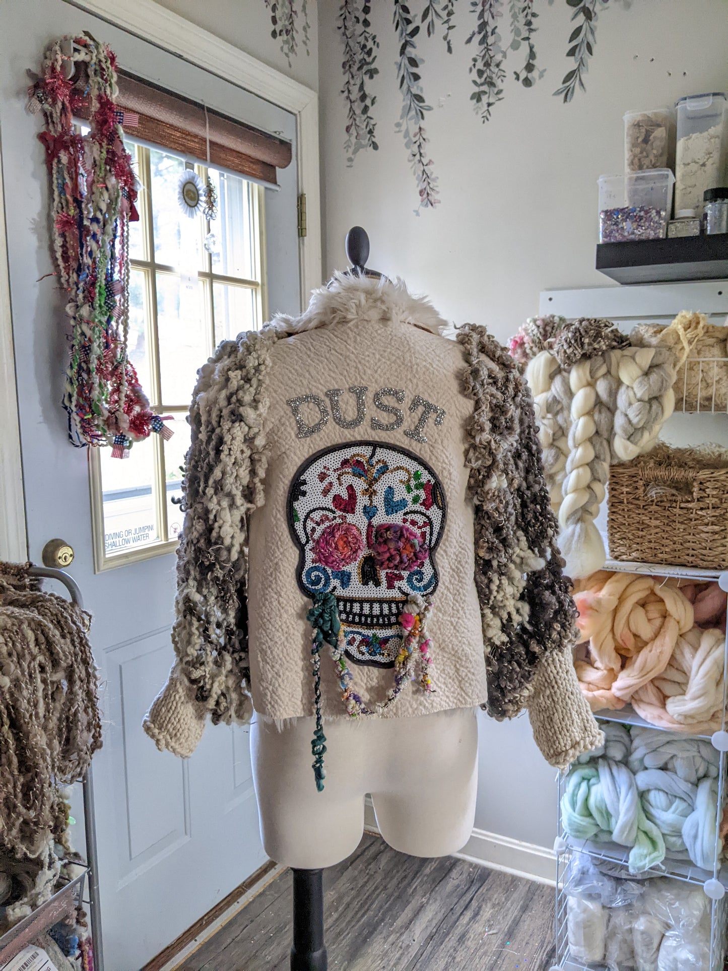 DUST - freeform crochet fiber festival upcycled jacket