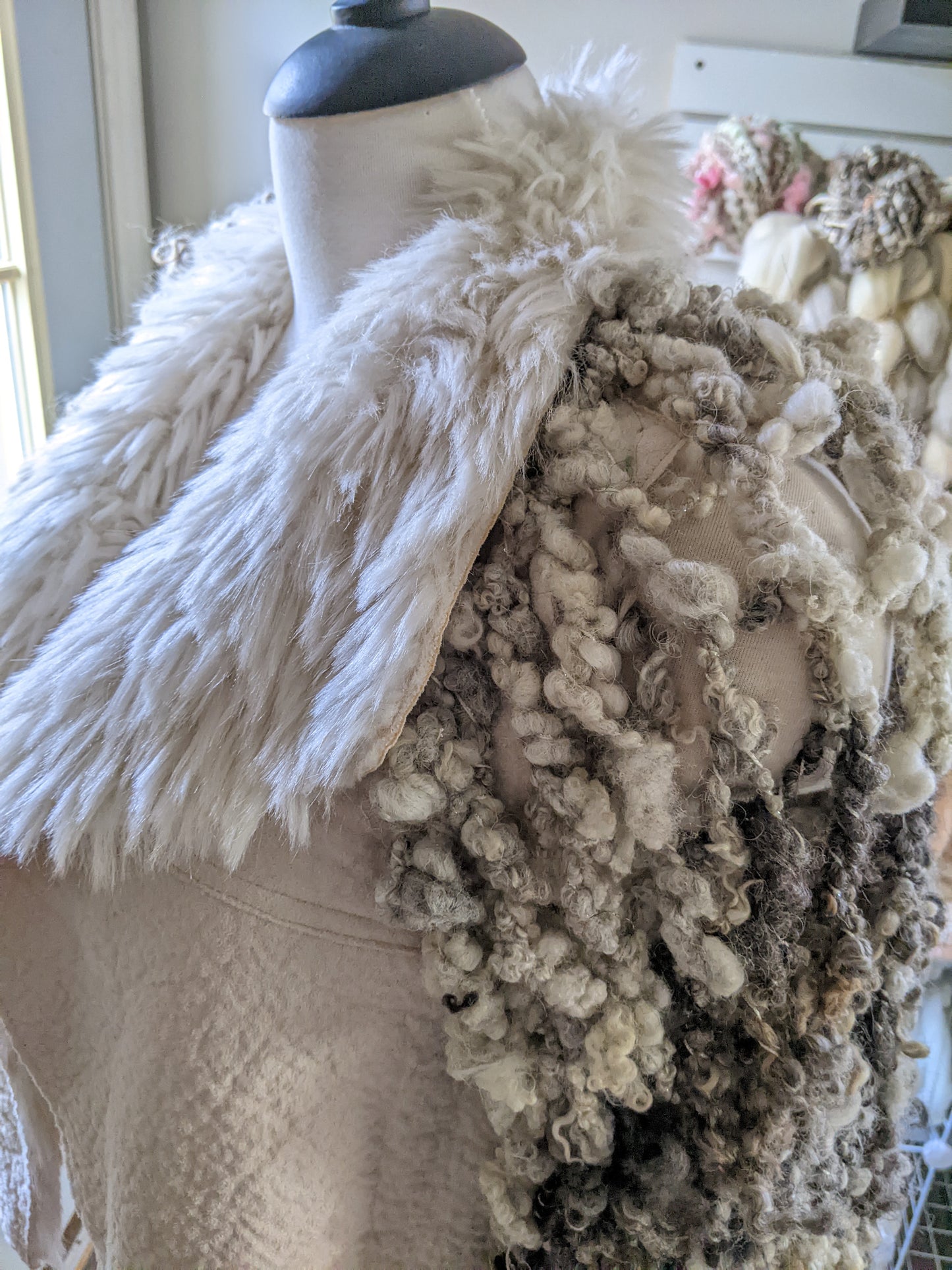 DUST - freeform crochet fiber festival upcycled jacket