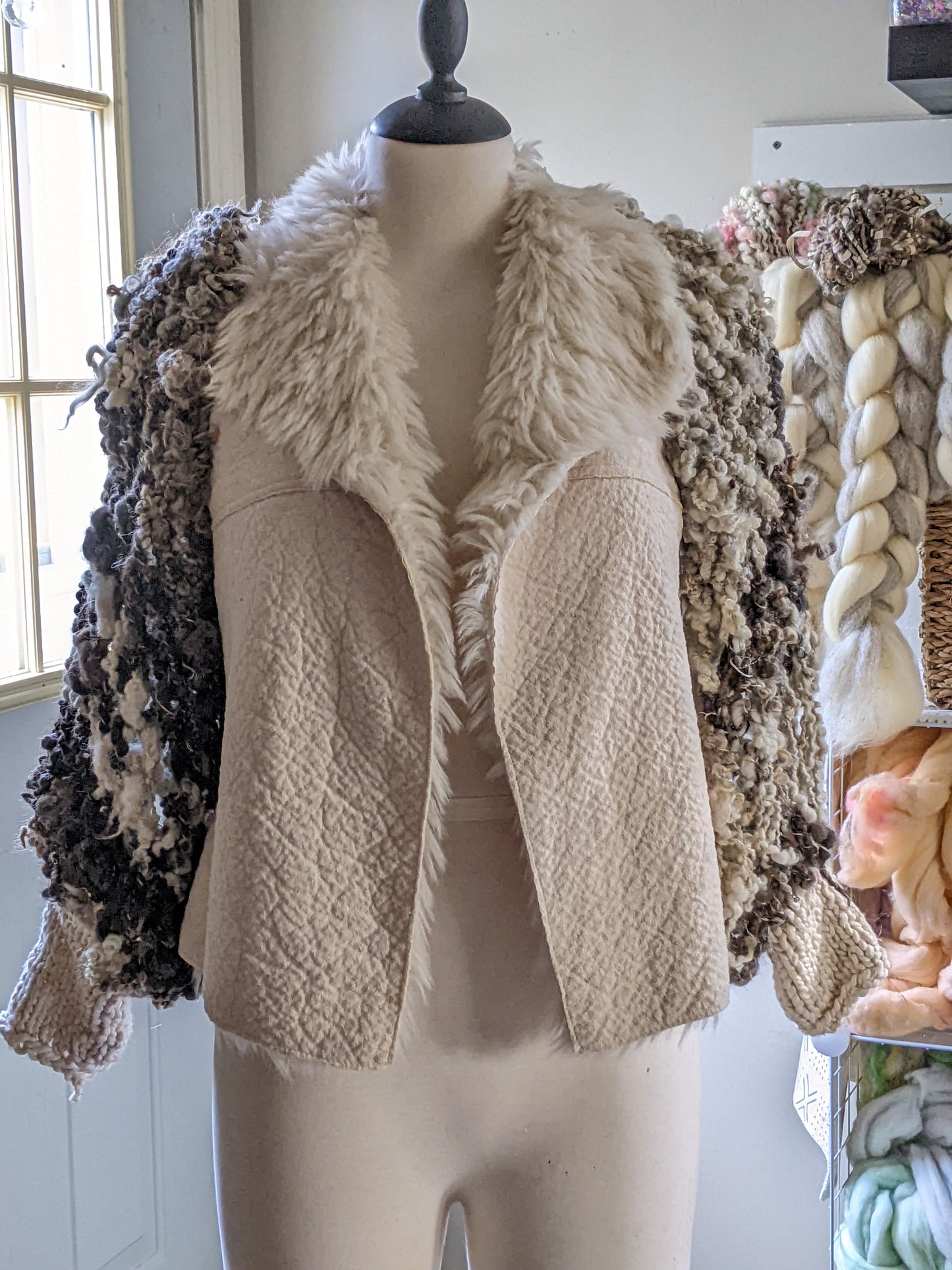 DUST - freeform crochet fiber festival upcycled jacket