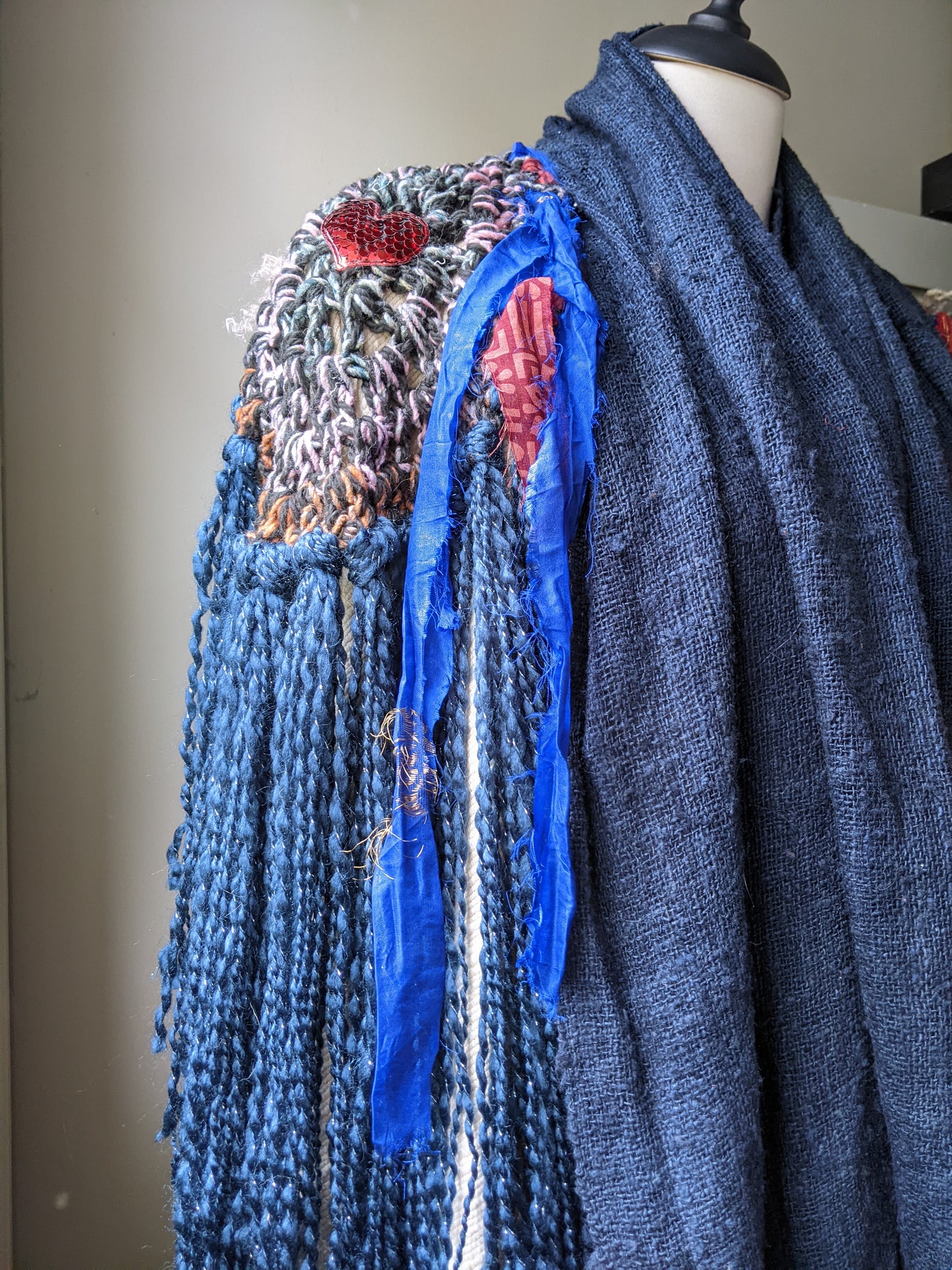 SHREDDED WINGS - freeform fiber festival upcycled free size wrap