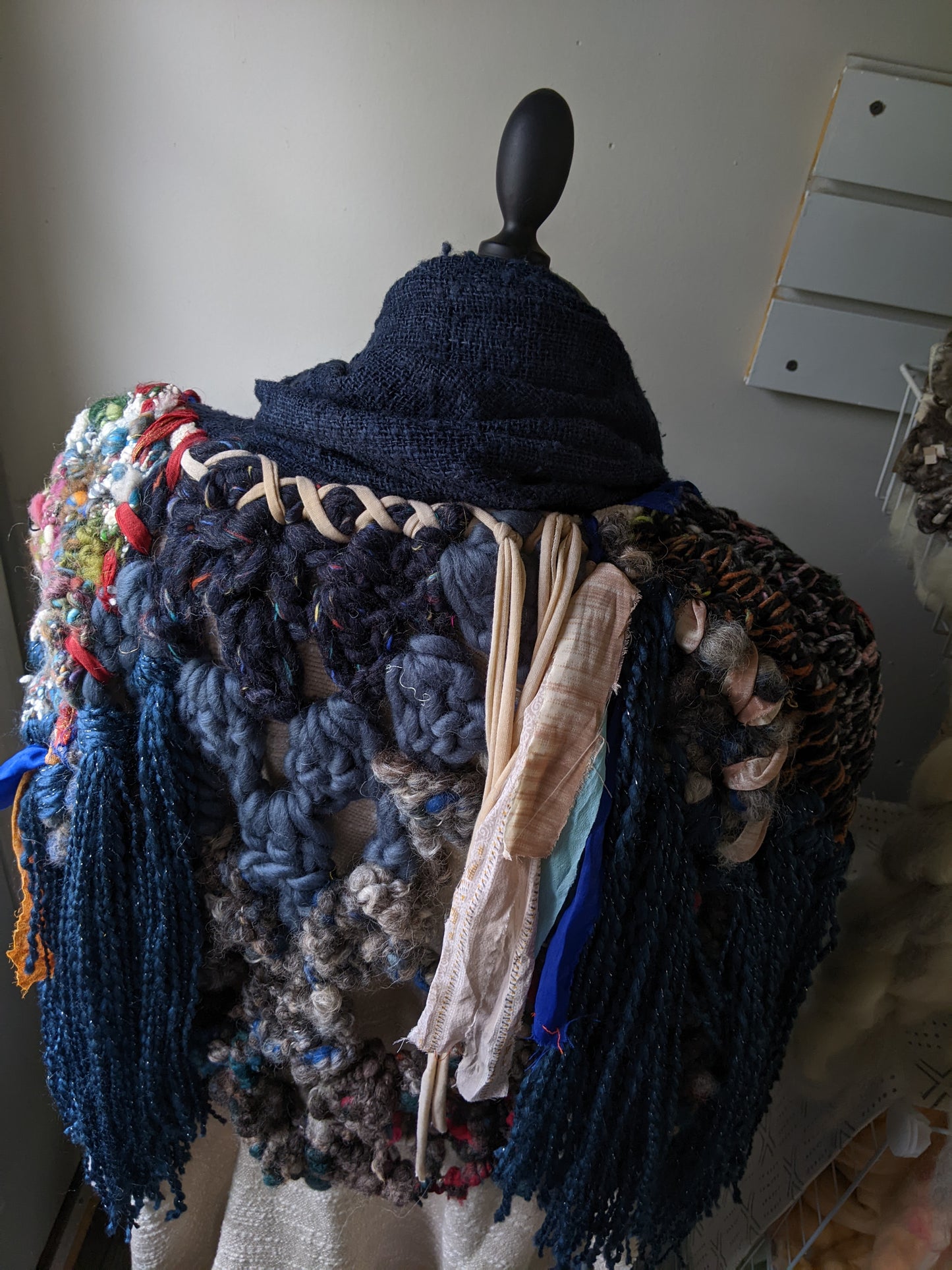 SHREDDED WINGS - freeform fiber festival upcycled free size wrap