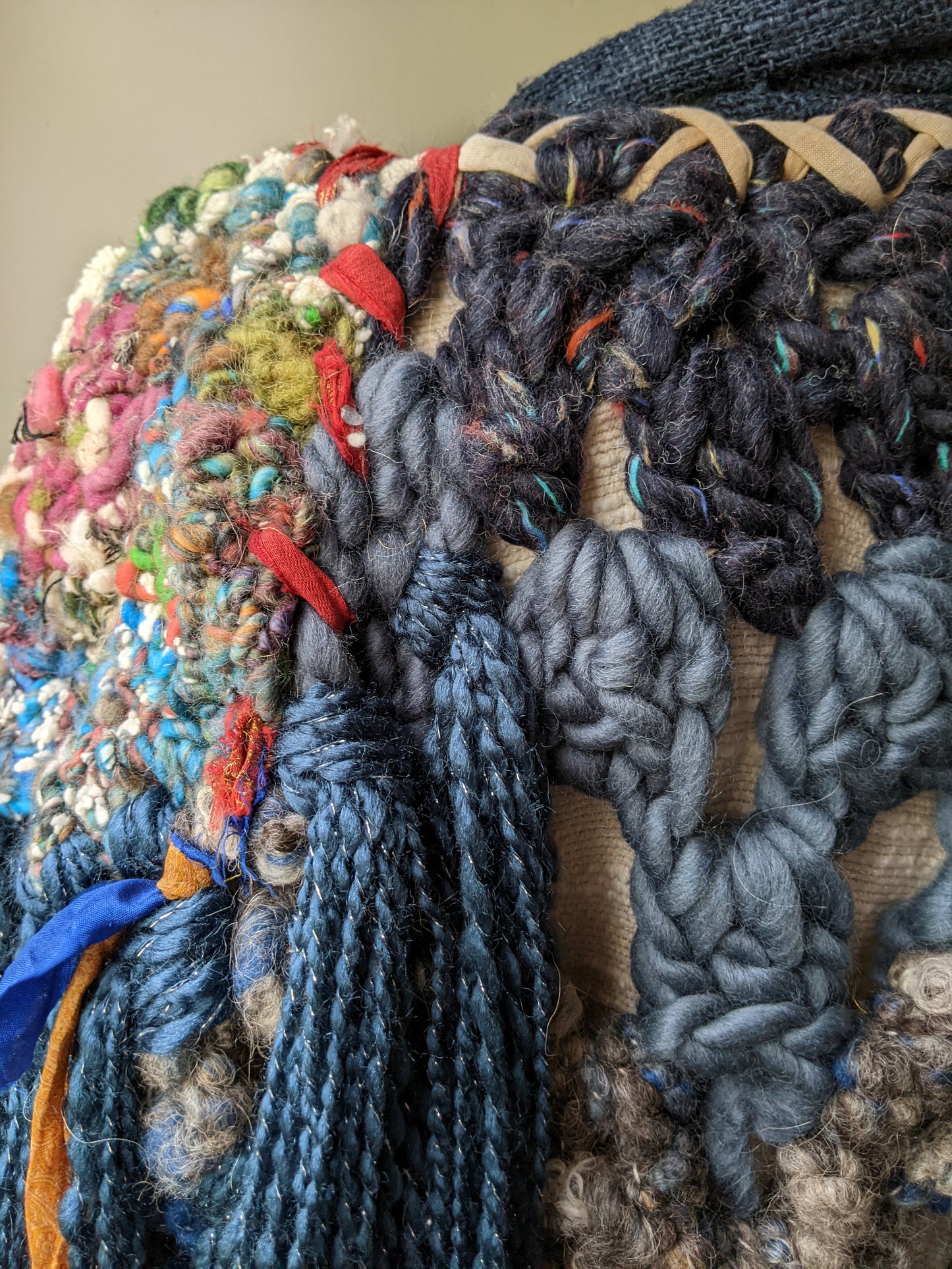 SHREDDED WINGS - freeform fiber festival upcycled free size wrap