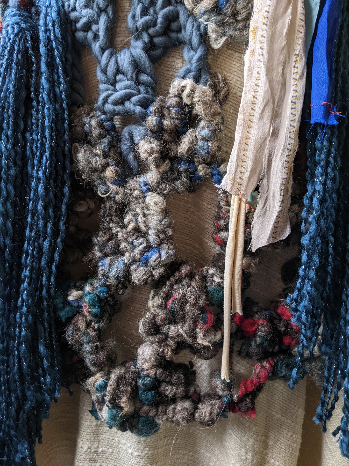 SHREDDED WINGS - freeform fiber festival upcycled free size wrap