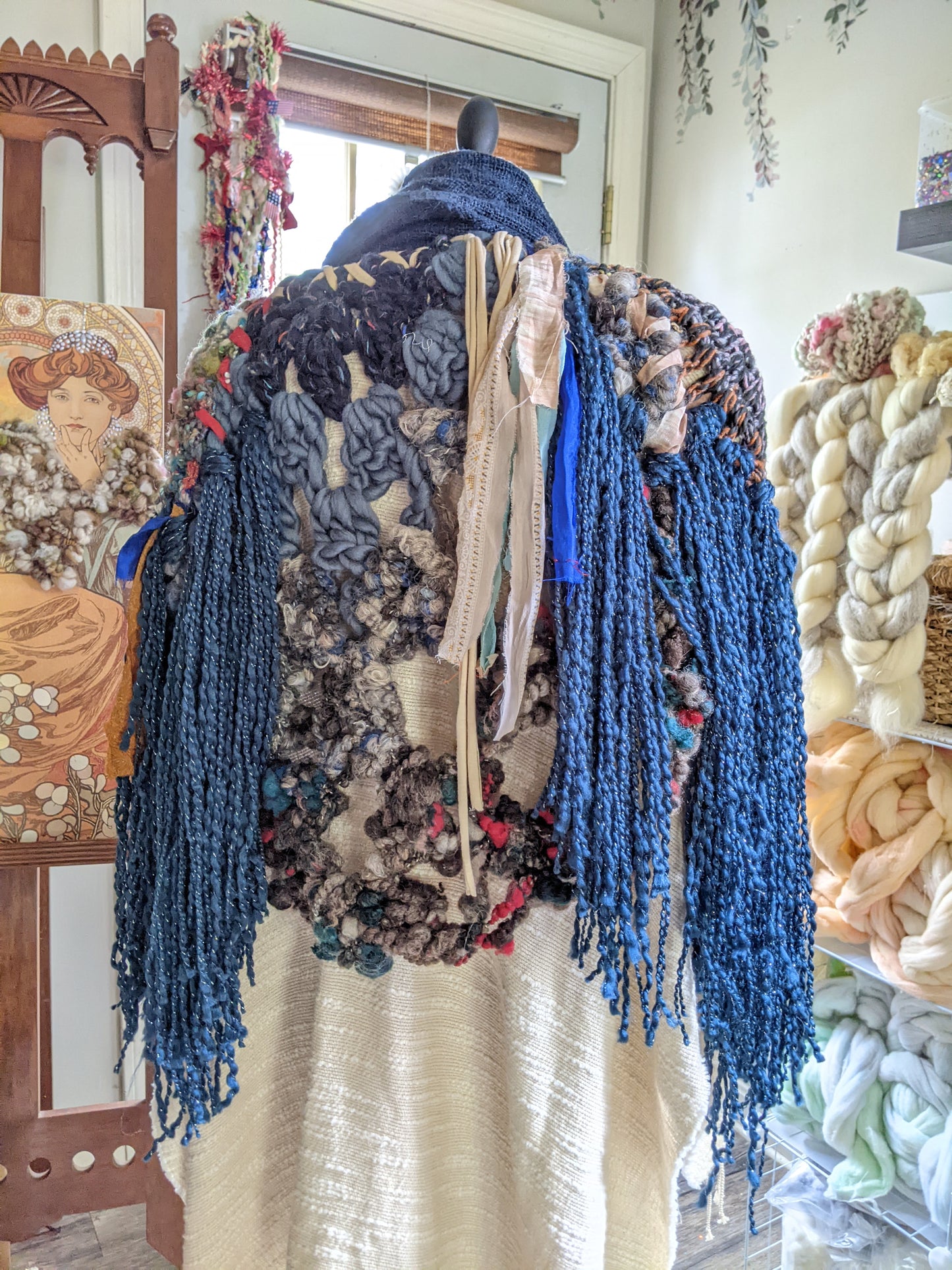 SHREDDED WINGS - freeform fiber festival upcycled free size wrap