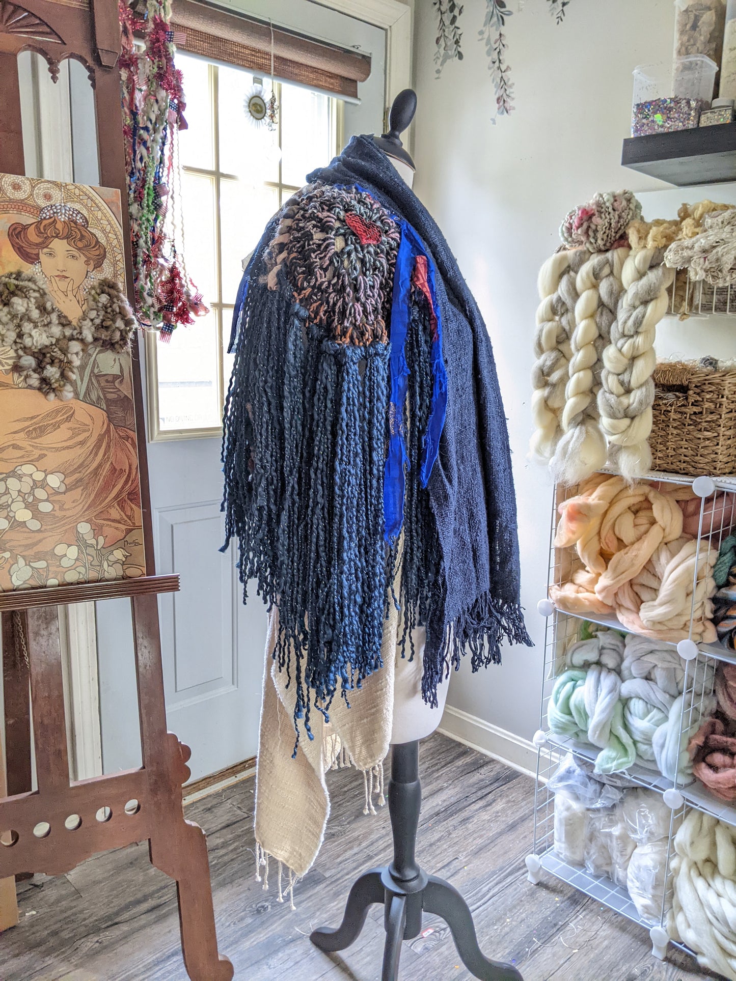 SHREDDED WINGS - freeform fiber festival upcycled free size wrap