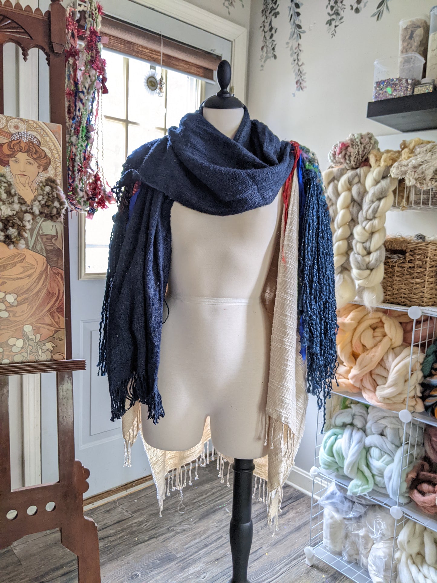 SHREDDED WINGS - freeform fiber festival upcycled free size wrap