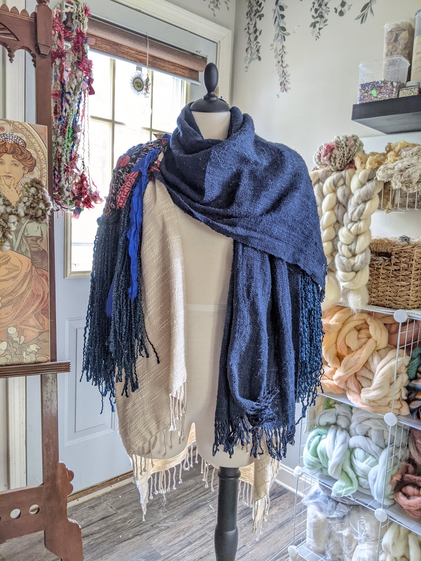 SHREDDED WINGS - freeform fiber festival upcycled free size wrap