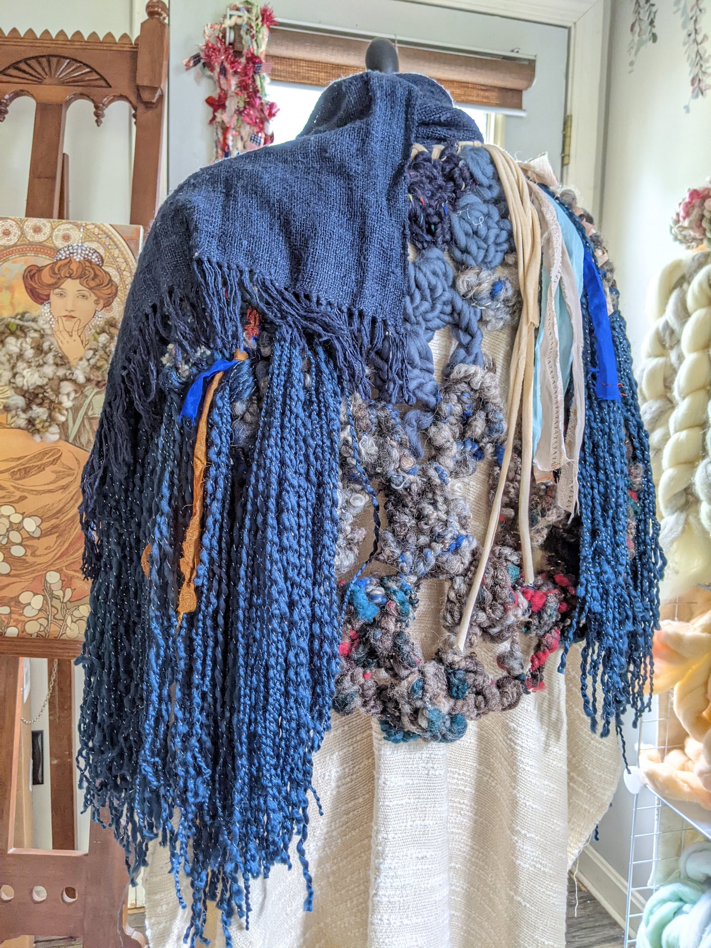 SHREDDED WINGS - freeform fiber festival upcycled free size wrap