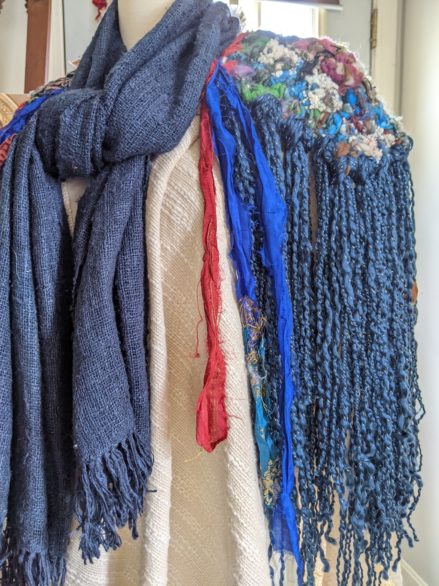 SHREDDED WINGS - freeform fiber festival upcycled free size wrap