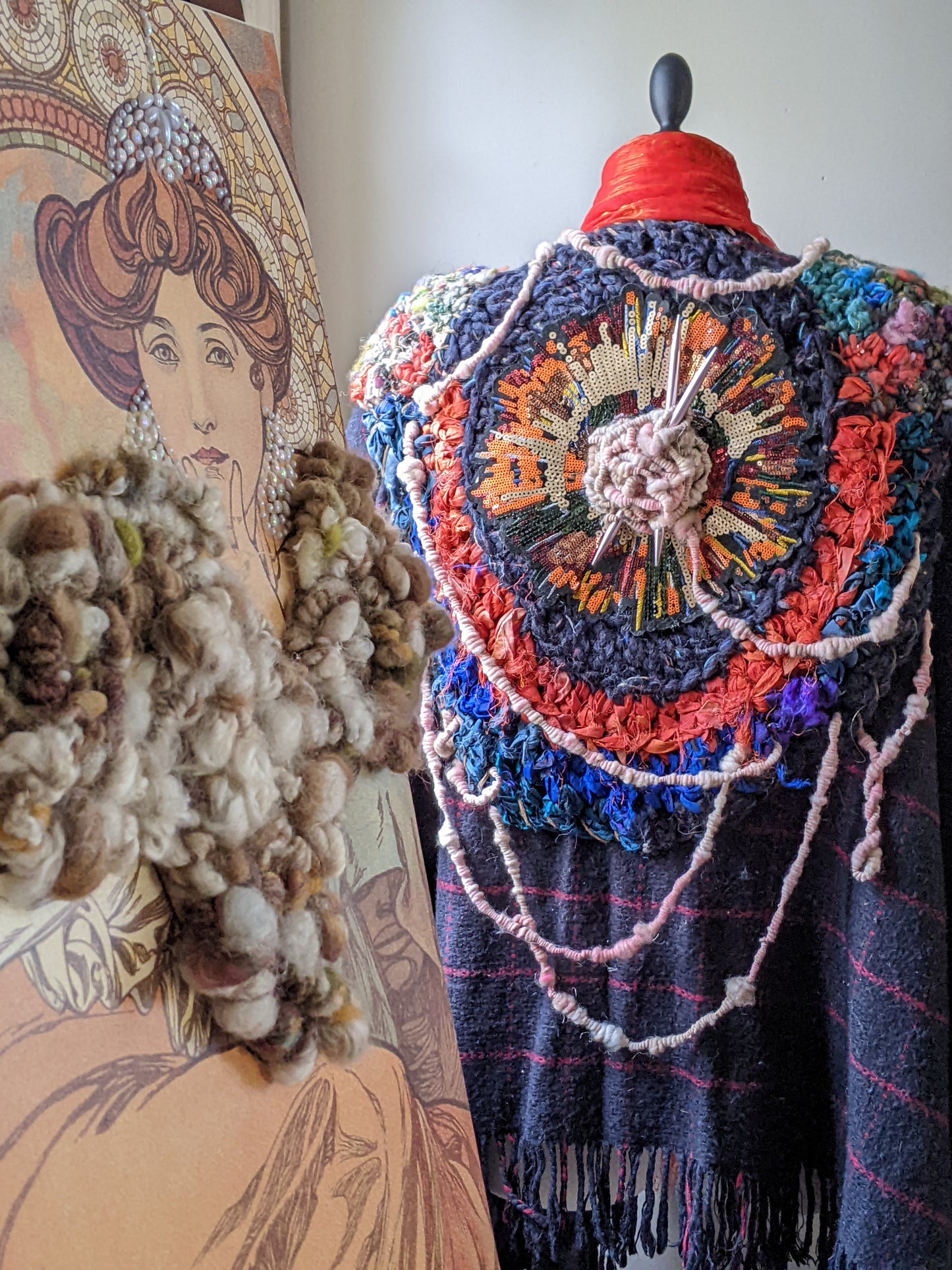 YARN-APOCALYPSE - freeform crochet fiber festival upcycled free size wrap