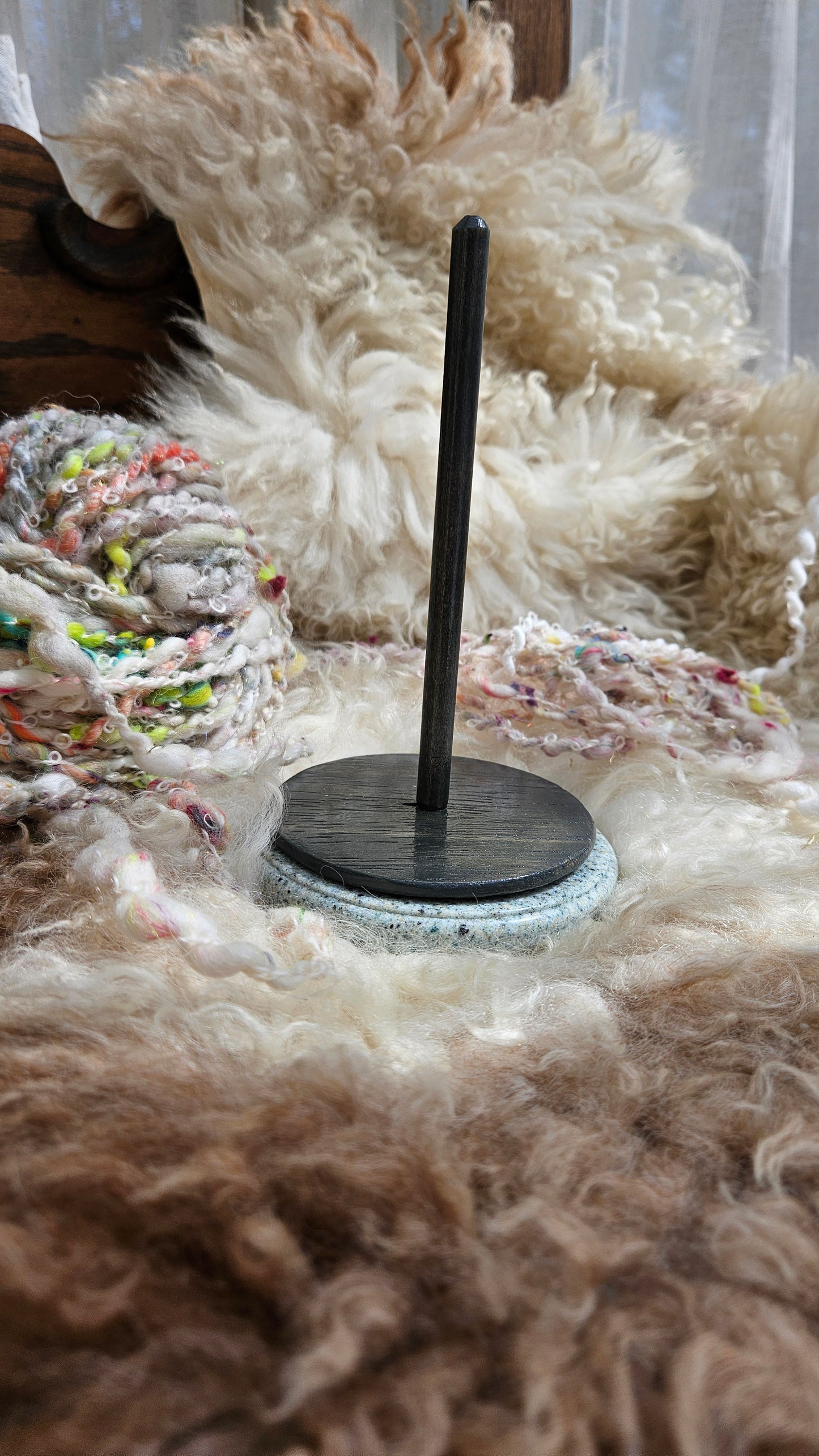 YARN CAKE SPINNER - hold your cakes of yarn while you knit or crochet - handmade in Corian - 4 inch base 3