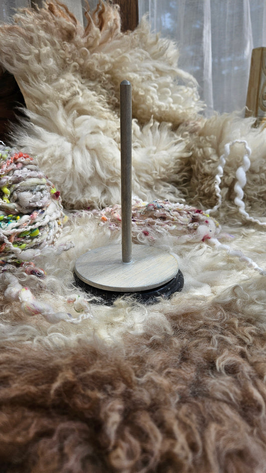 Handcrafted Yarn Bobbin Spinning Stand in Corian and Wood - S6