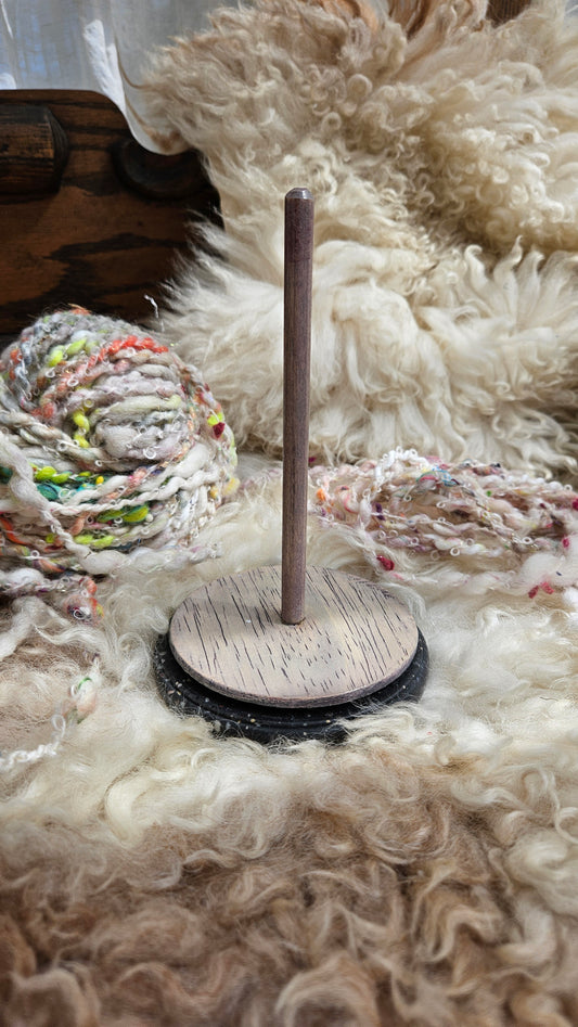 Handcrafted Yarn Bobbin Spinning Stand in Corian and Wood - S8