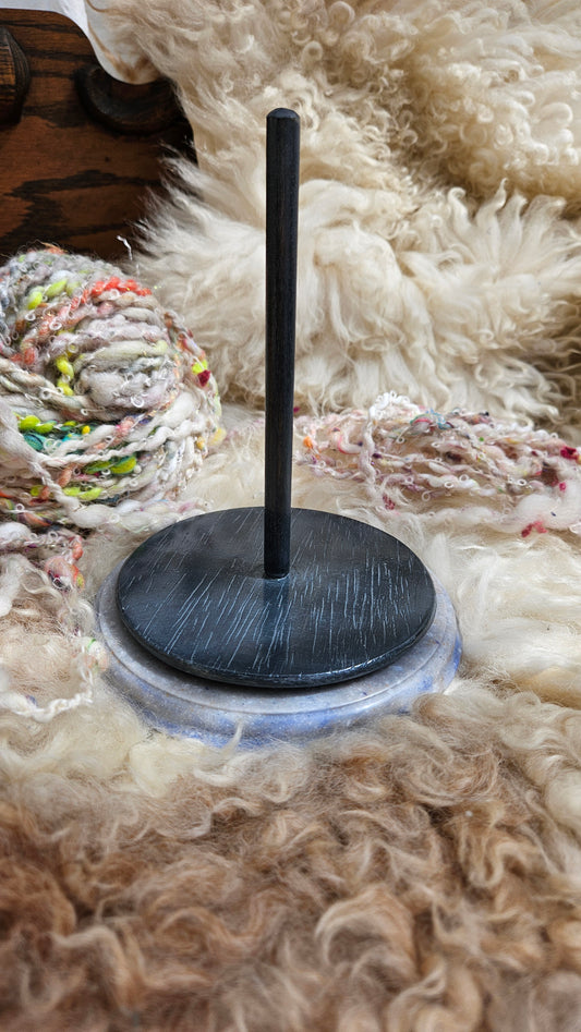 Handcrafted Yarn Bobbin Spinning Stand in Corian and Wood - M1