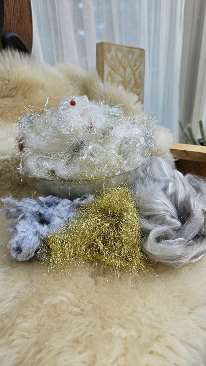 OPHELIA'S SILVER SILK DRESS - limited edition Waterhouse Pre-Raphaelite inspired luxury fiber artist kit for fiber blending and felting - 2.5 oz | 71 g