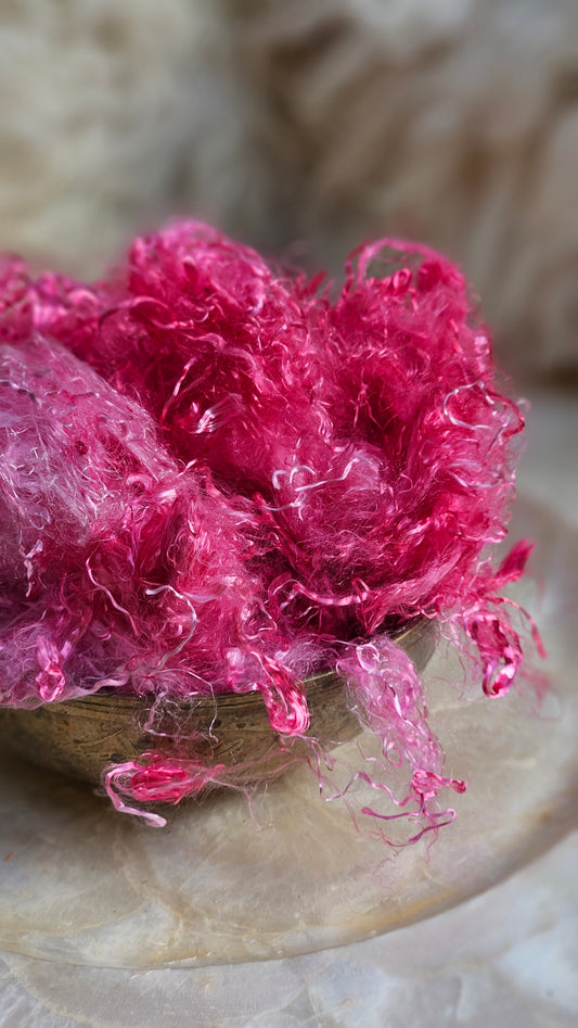 RHODOLITE - hand-dyed eucalyptus crimp faux-silk for art yarn embellishing, fiber blending, felting, and papermaking - 2 oz | 57 g