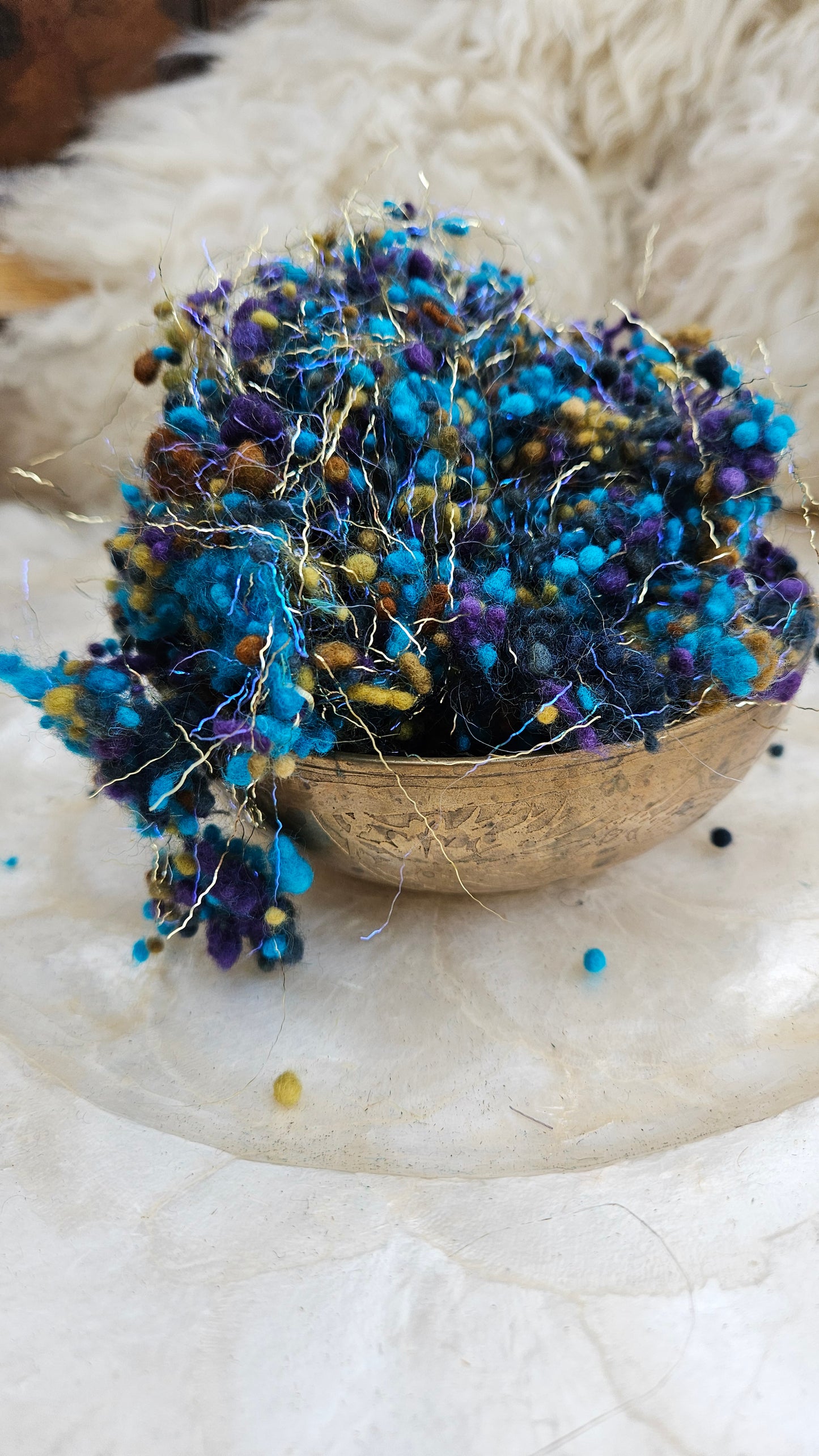 RAVENNA GOLD - hand-dyed fine wool nepps with Angelina sparkle for fiber blending and felting - 1 oz | 28 g