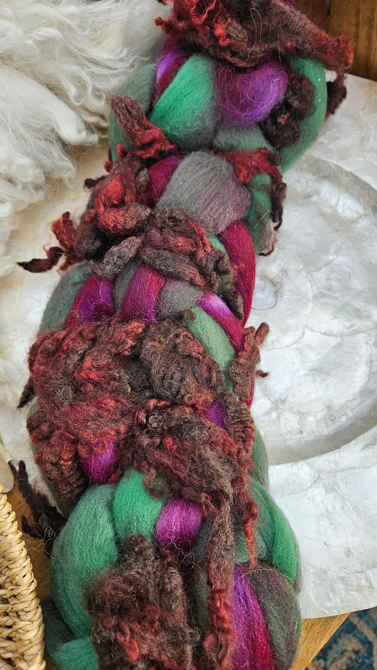 ART ROVING - hand-dyed Polwarth Churro BFL - Waterhouse Gathering Almond Blossoms Collection  106 - 4.0 oz