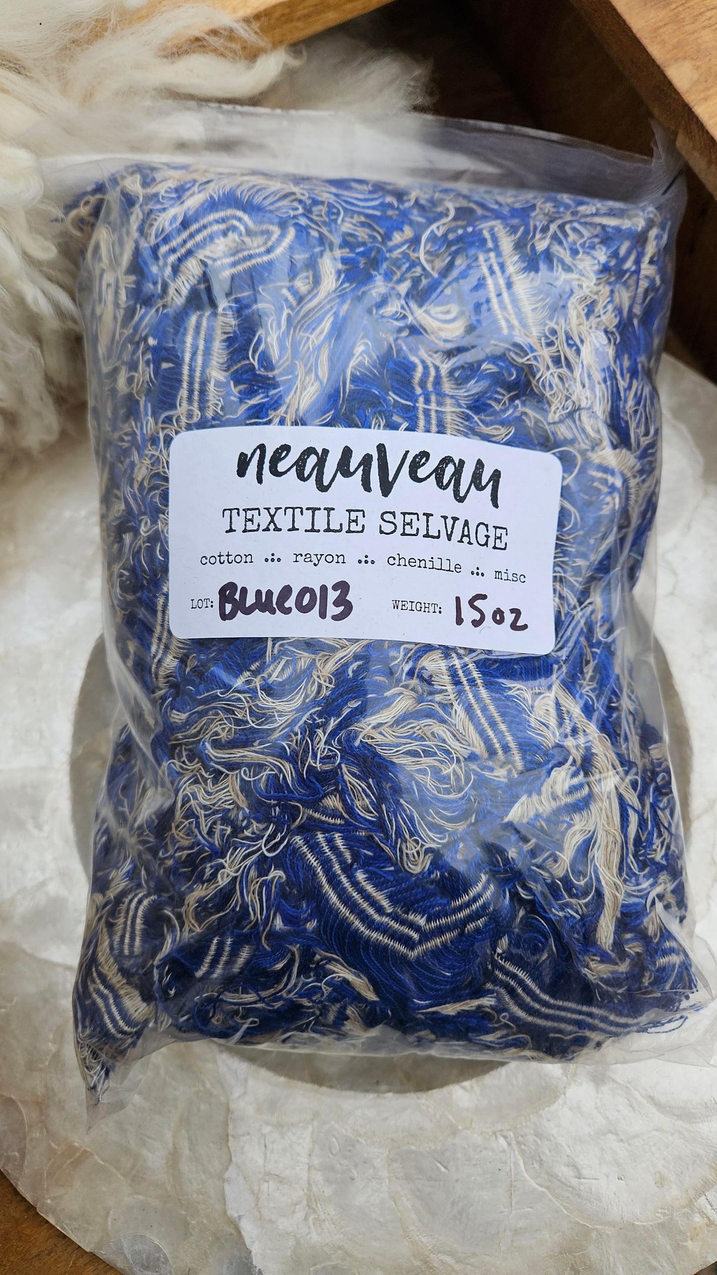 BLUE SELVAGE - rare American-made soft and thick textile selvedge for rug and art weaving and art yarn 15 oz | 013