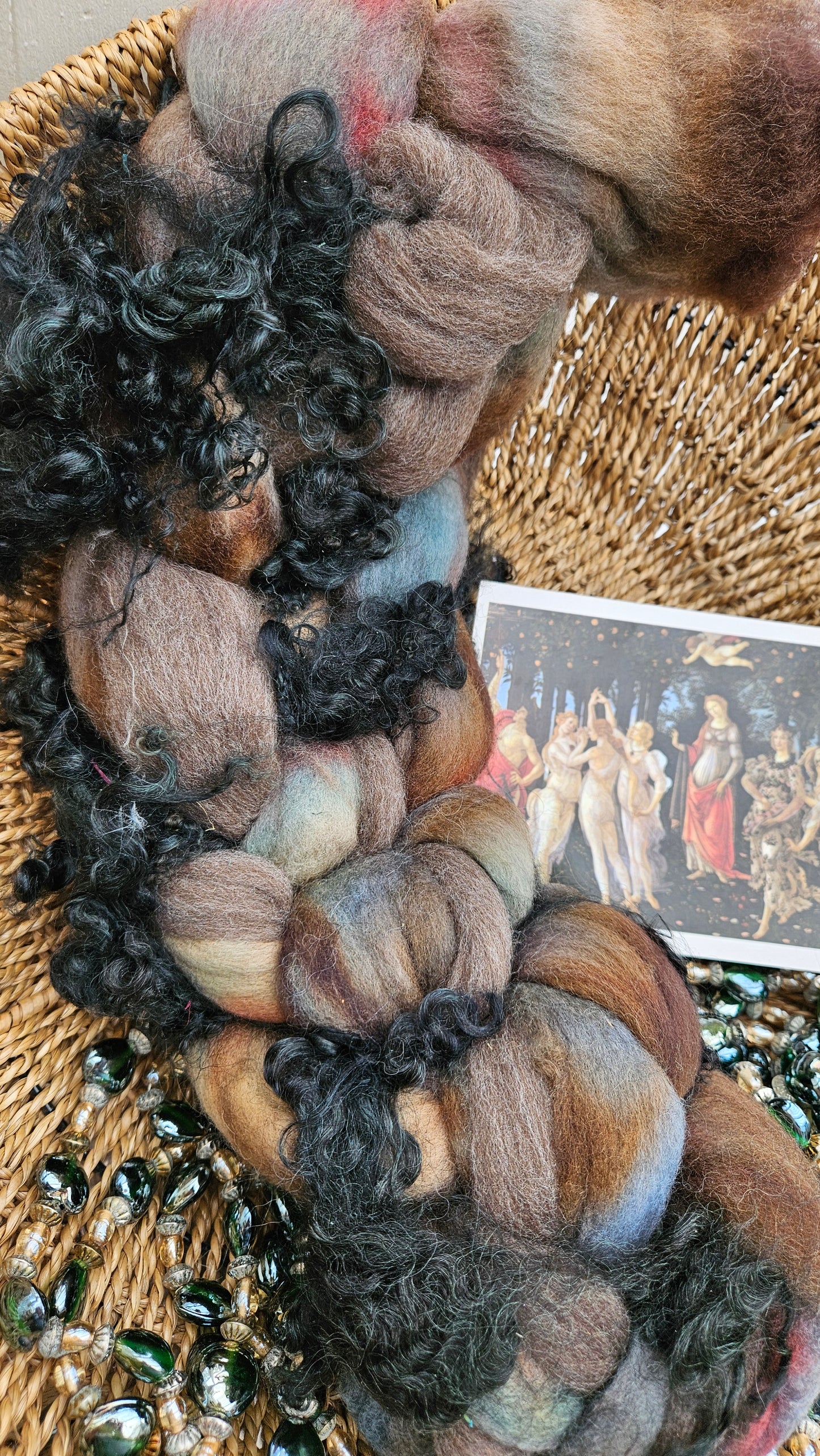 ART ROVING - hand-dyed Polwarth, Alpaca, BFL - Botticelli Primavera Collection 109 - 4.1 oz