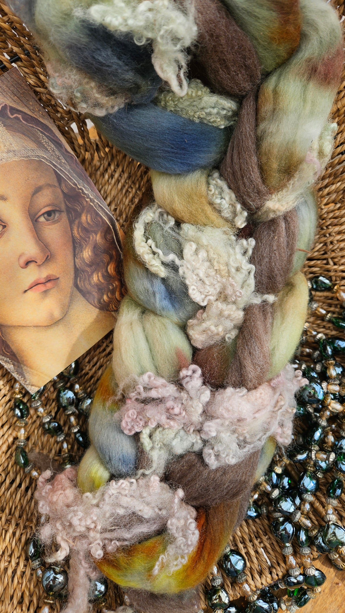 ART ROVING - hand-dyed Polwarth, Alpaca, BFL - Botticelli Madonna Portrait Collection MAC104 - 3.7 oz