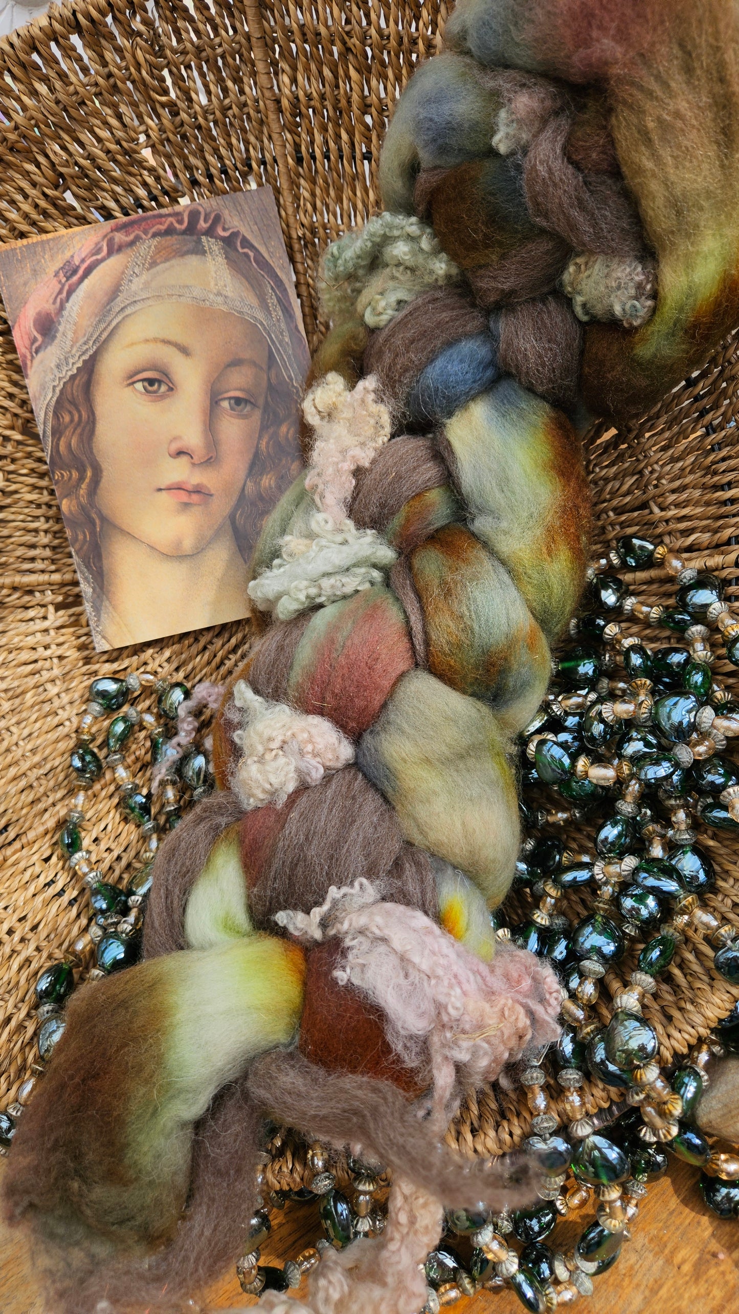ART ROVING - hand-dyed Polwarth, Alpaca, BFL - Botticelli Madonna Portrait Collection MAC104 - 3.7 oz
