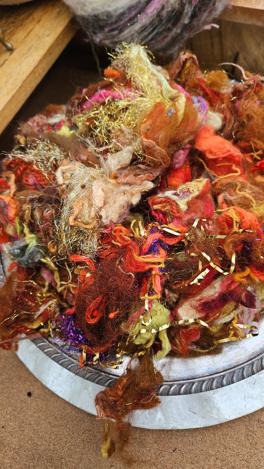 GOLDEN HOUR - Hand-Dyed Alpaca Bamboo Texture Blend for art yarn embellishing, texture blending, felting, mixed media, and fiber art - 4 ounces | 114 grams