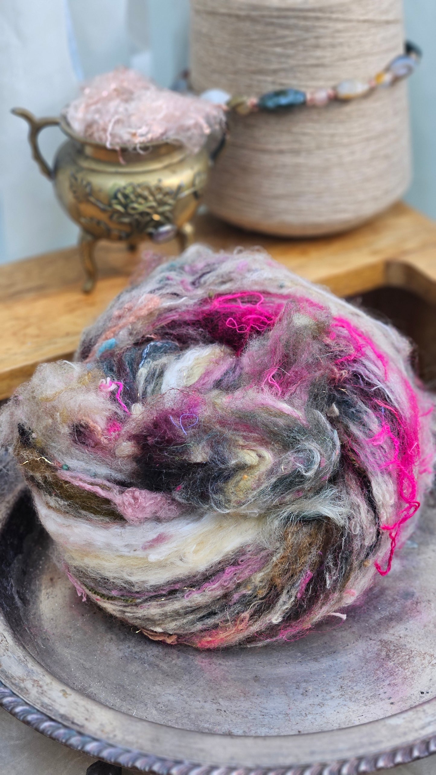 BOG WOOD - Hand-Dyed Alpaca Bamboo Texture Blend for art yarn embellishing, texture blending, felting, mixed media, and fiber art - 4 ounces | 114 grams