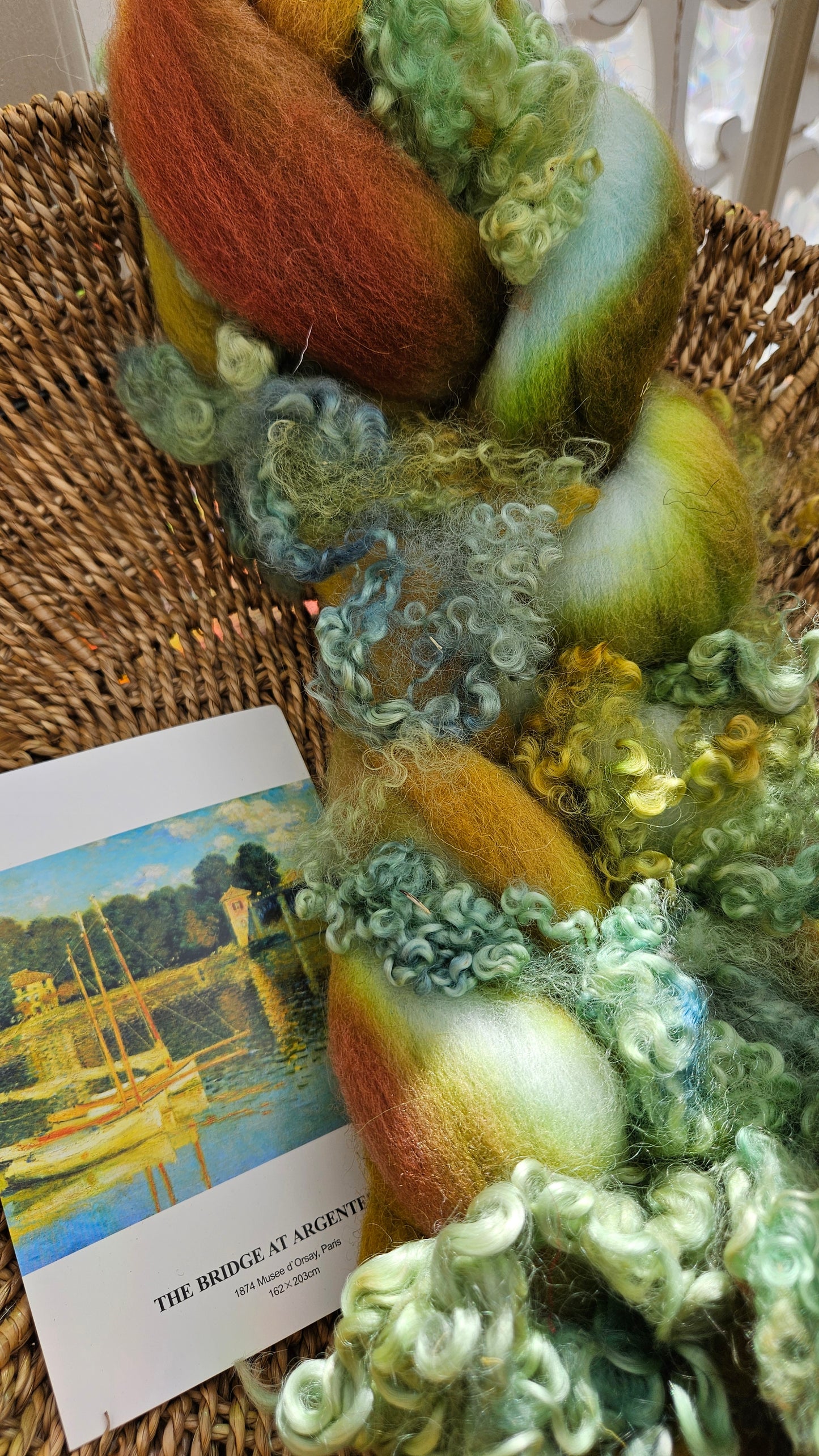 ART ROVING - hand-dyed Polwarth Churro BFL - Monet Bridge at Argenteuil Collection 110 - 4.5 oz