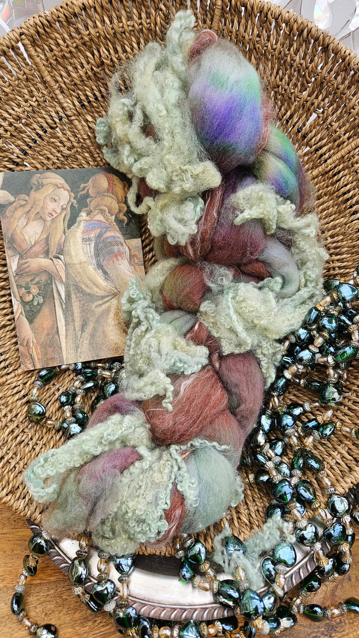 LUXE ART ROVING - hand-dyed Polwarth, Alpaca, Silk, BFL - Botticelli Temptation of Moses Collection 104 - 3.5 oz
