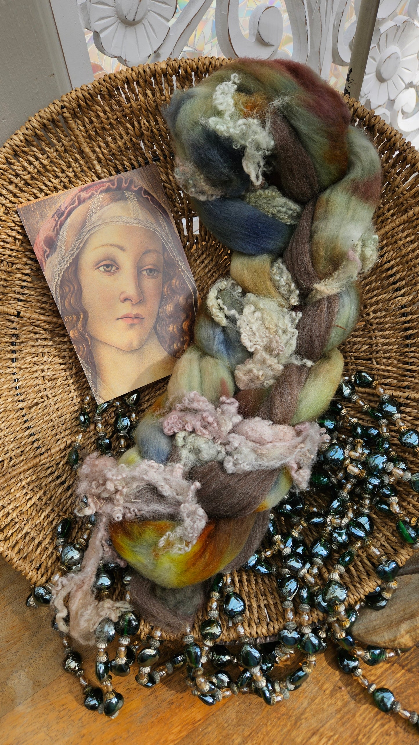 ART ROVING - hand-dyed Polwarth, Alpaca, BFL - Botticelli Madonna Portrait Collection MAC104 - 3.7 oz