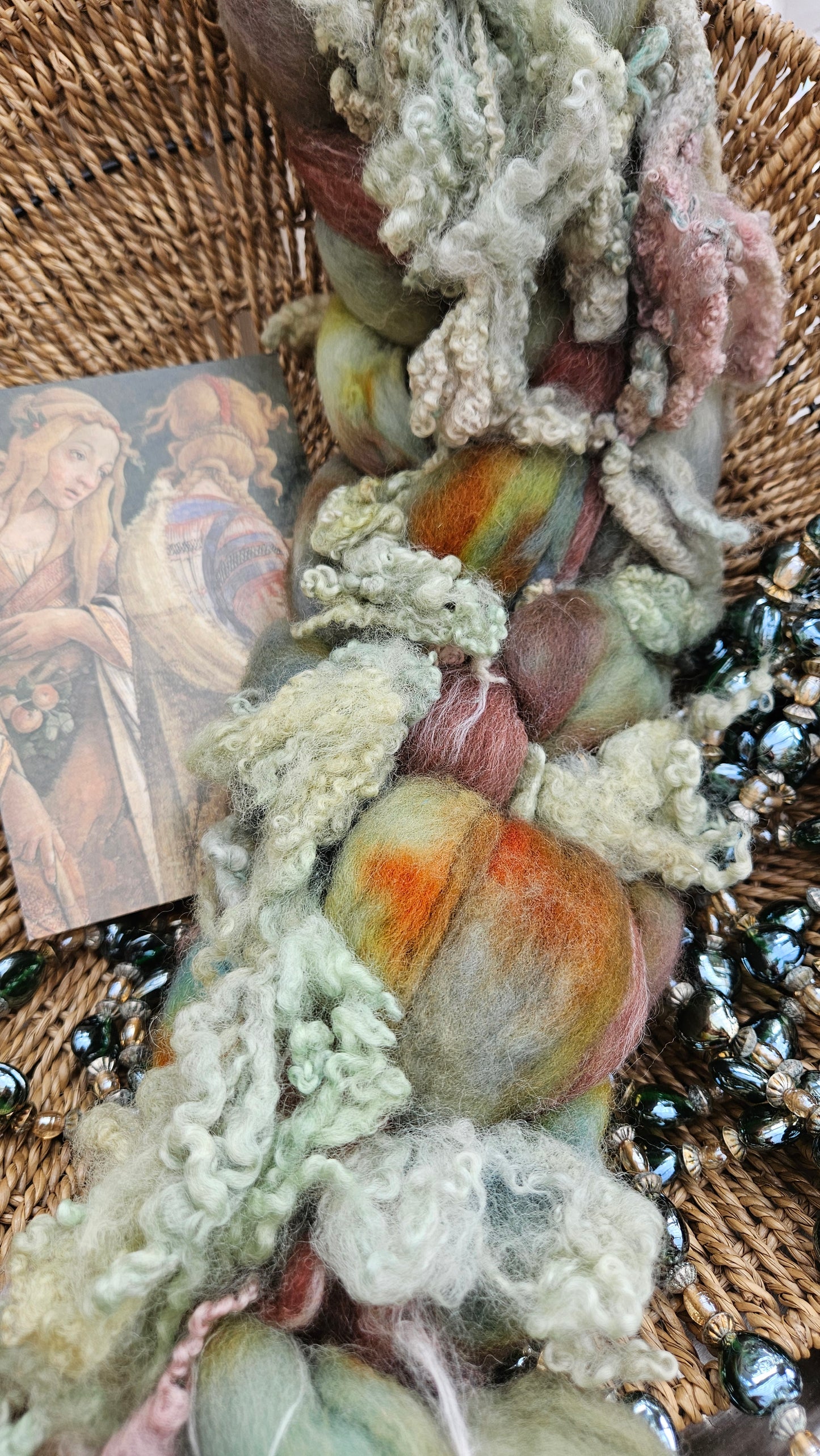 LUXE ART ROVING - hand-dyed Polwarth, Alpaca, Silk, BFL - Botticelli Temptation of Moses Collection 106 - 4 oz