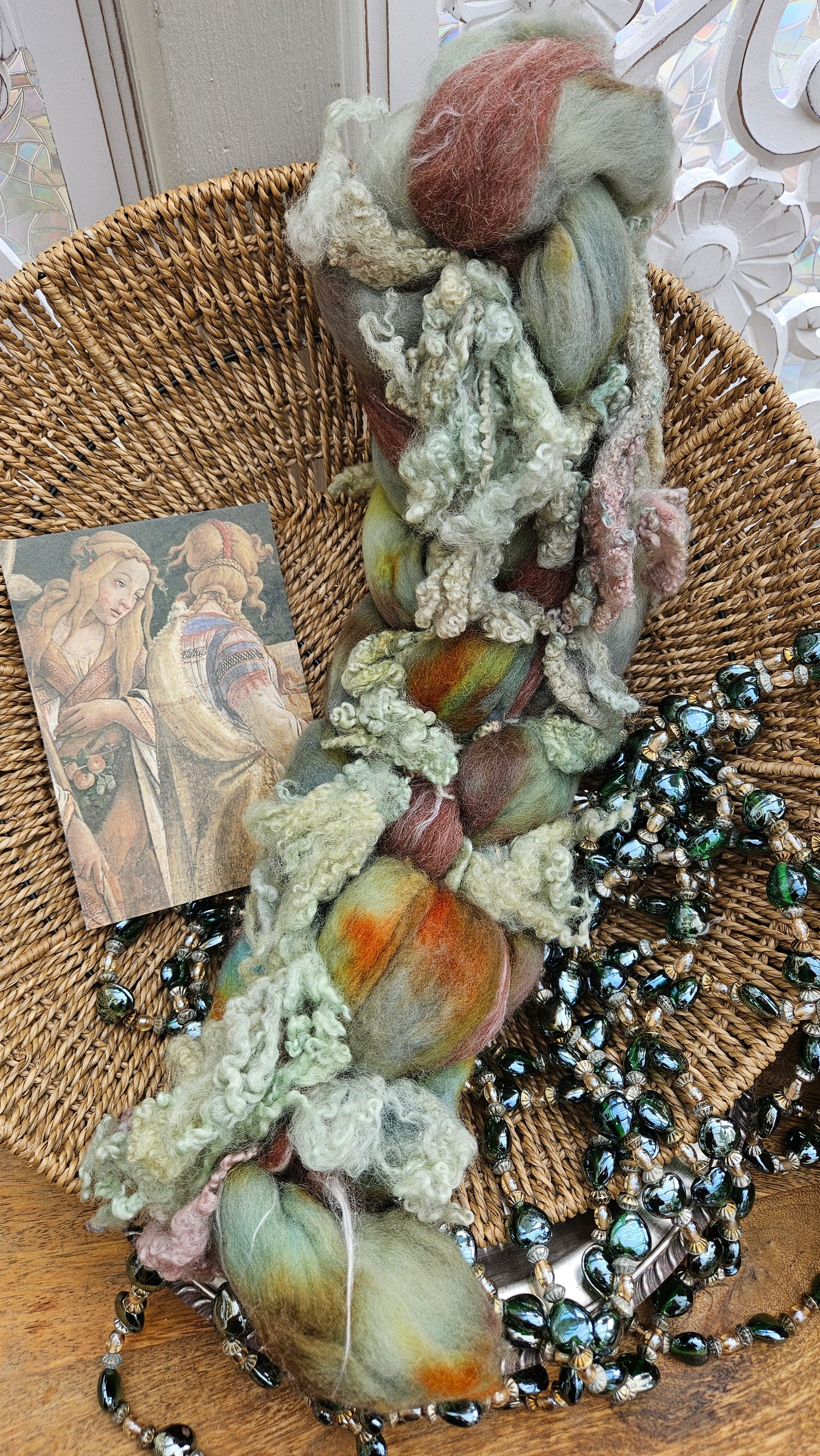 LUXE ART ROVING - hand-dyed Polwarth, Alpaca, Silk, BFL - Botticelli Temptation of Moses Collection 106 - 4 oz