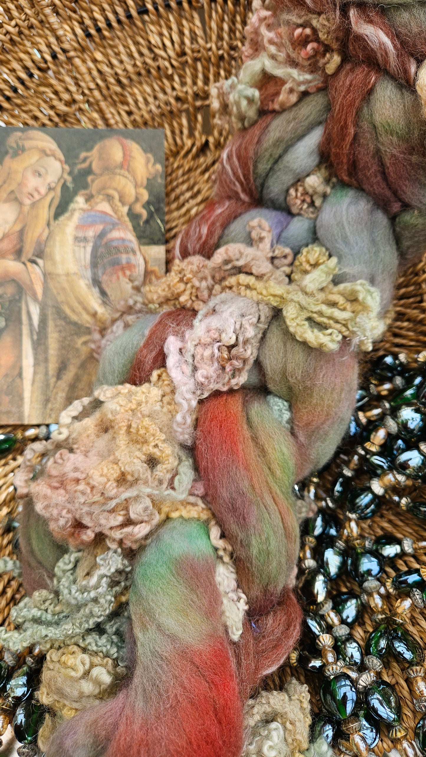 LUXE ART ROVING - hand-dyed Polwarth, Alpaca, Silk, BFL - Botticelli Temptation of Moses Collection 105 - 3.7 oz