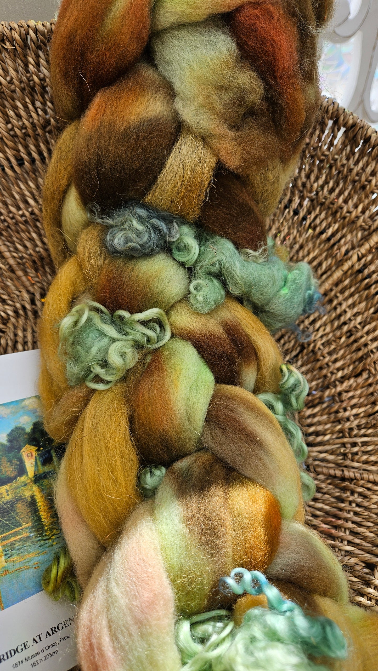ART ROVING - hand-dyed Polwarth Churro BFL - Monet Bridge at Argenteuil Collection 109 - 4.2 oz
