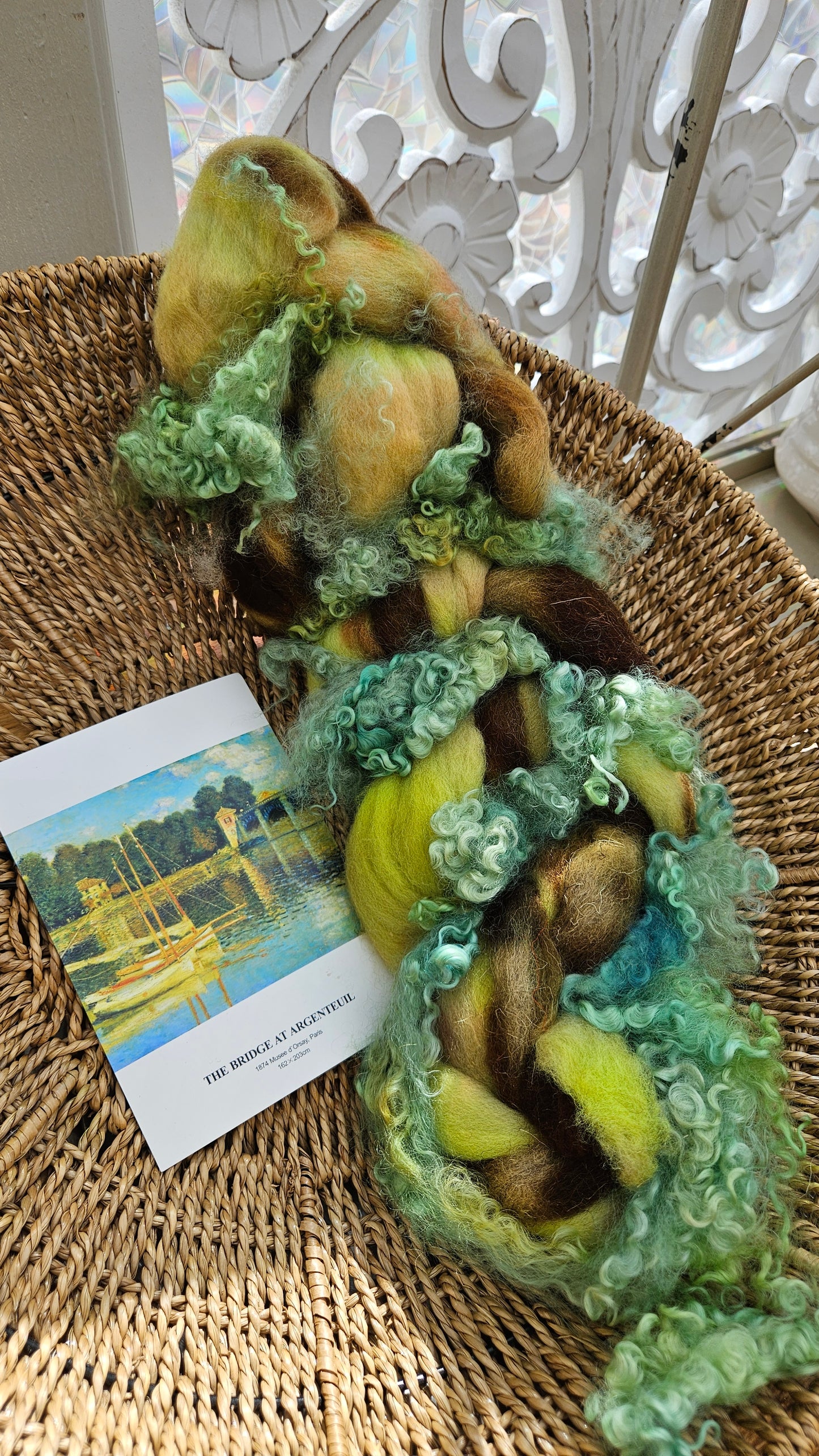 ART ROVING - hand-dyed Polwarth Churro BFL - Monet Bridge at Argenteuil Collection 111 - 3.5 oz