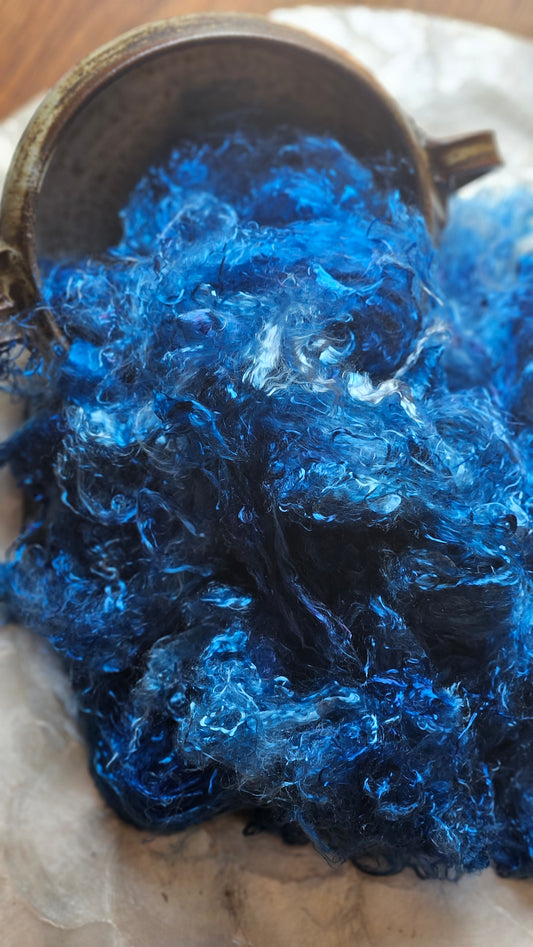 AZURITE - hand-dyed eucalyptus crimp faux-silk for art yarn embellishing, fiber blending, felting, and papermaking - 2 oz | 57 g