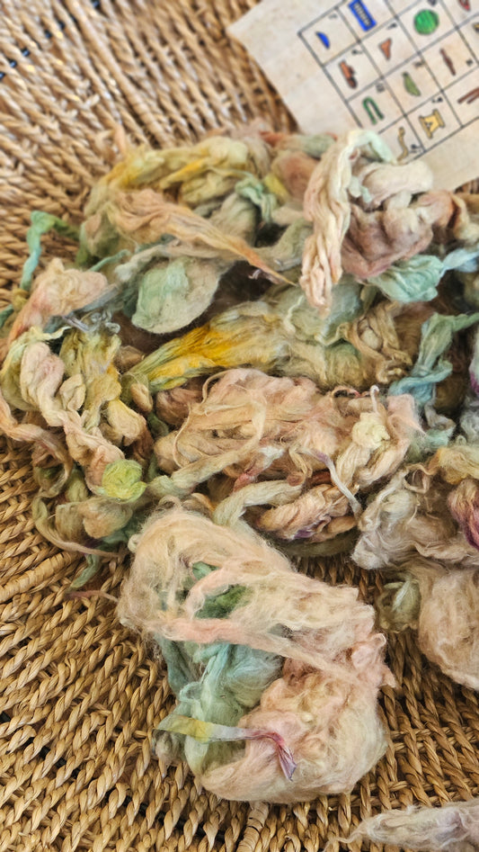 AKHMIM Hand-Dyed Organic Extra Fine Cotton Noil for fiber art, texture blending, and papermaking - 1 ounce | 28 grams