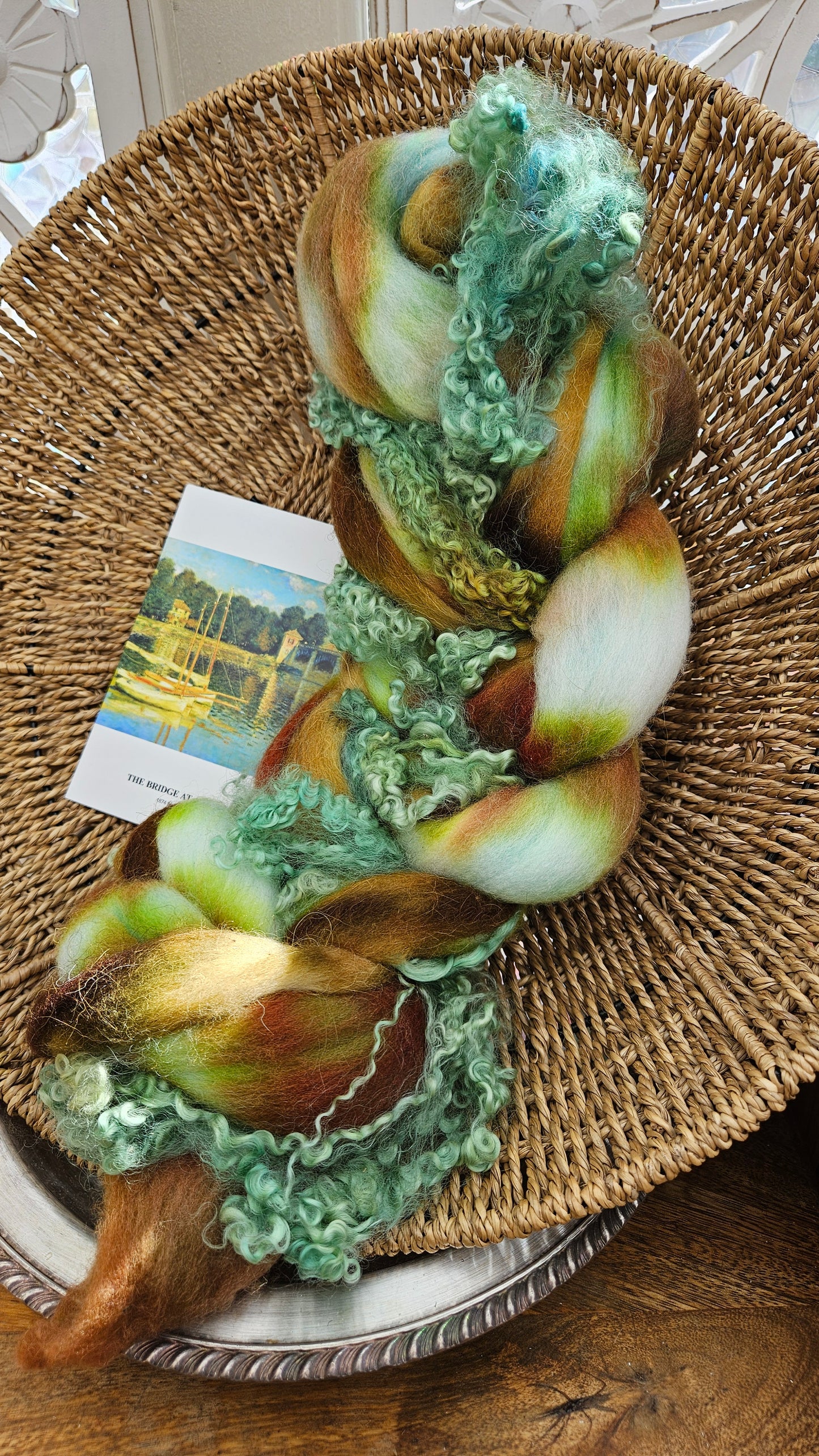 ART ROVING - hand-dyed Polwarth Churro BFL - Monet Bridge at Argenteuil Collection 105 - 4.4 oz