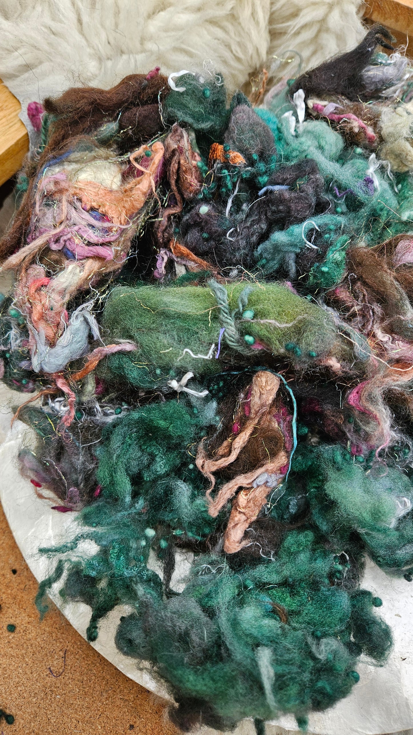 SPRING THAW - Hand-Dyed Alpaca Bamboo Texture Blend for art yarn embellishing, texture blending, felting, mixed media, and fiber art - 4 ounces | 114 grams