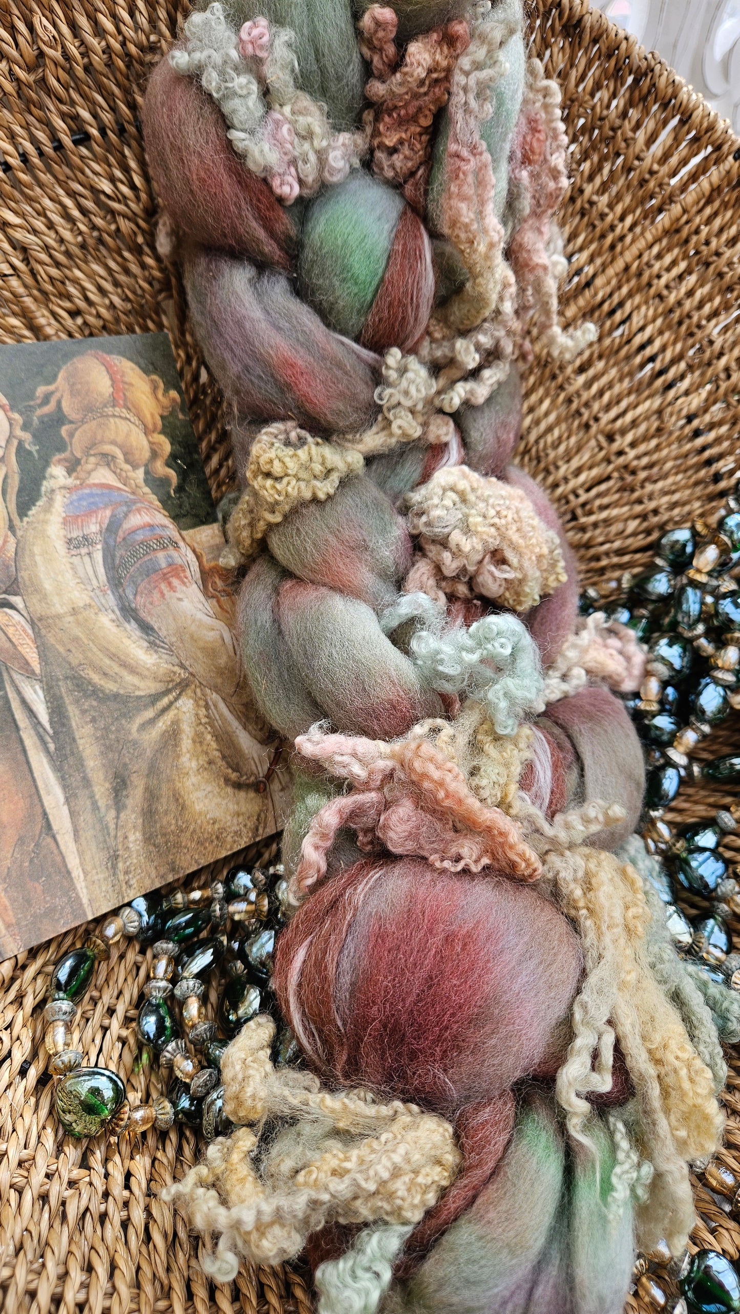 LUXE ART ROVING - hand-dyed Polwarth, Alpaca, Silk, BFL - Botticelli Temptation of Moses Collection 105 - 3.7 oz