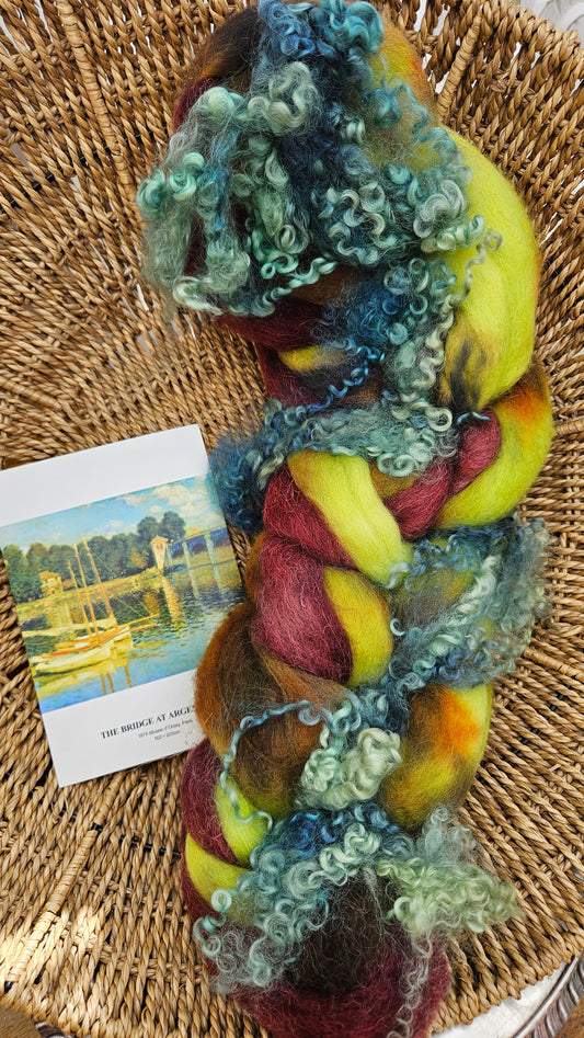 ART ROVING - hand-dyed Polwarth Churro BFL - Monet Bridge at Argenteuil Collection 102 - 3.6 oz