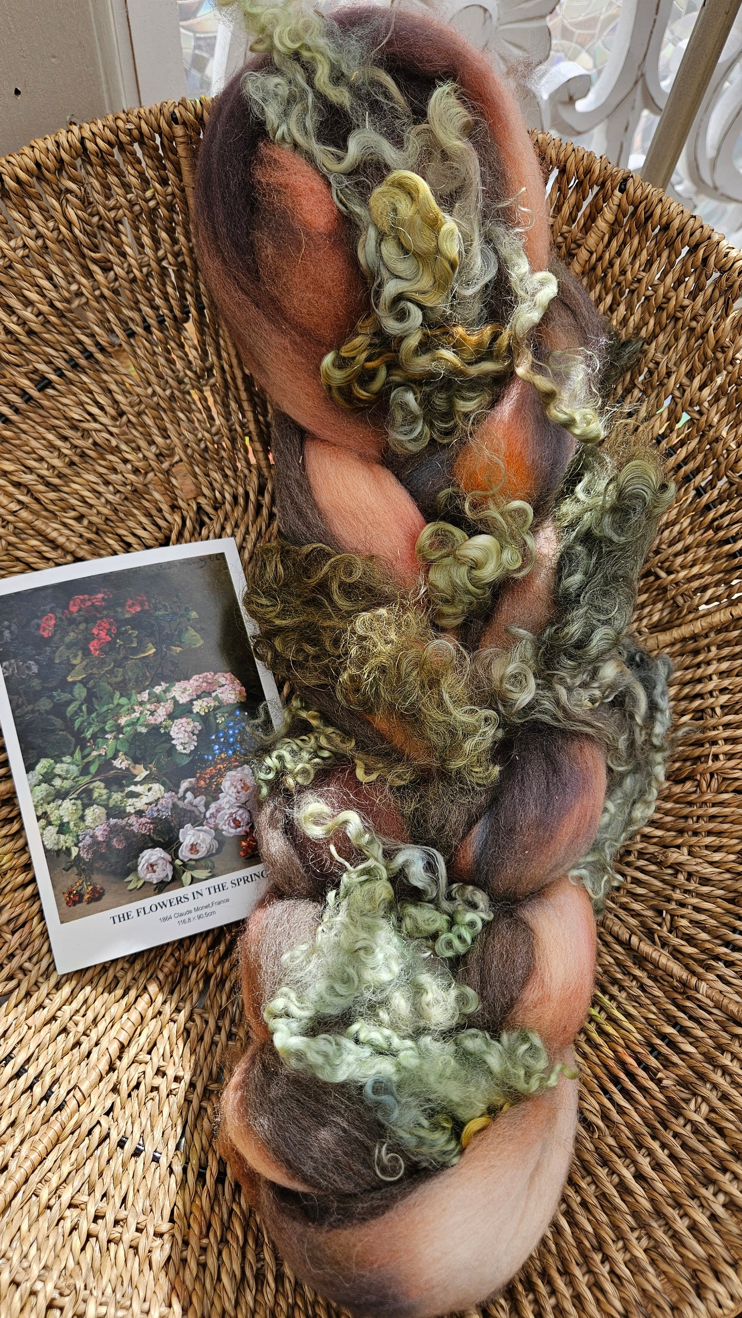 ART ROVING - hand-dyed Polwarth, Fine Wool, Longwool Locks - Monet Flowers In The Spring Collection 101 - 4 oz