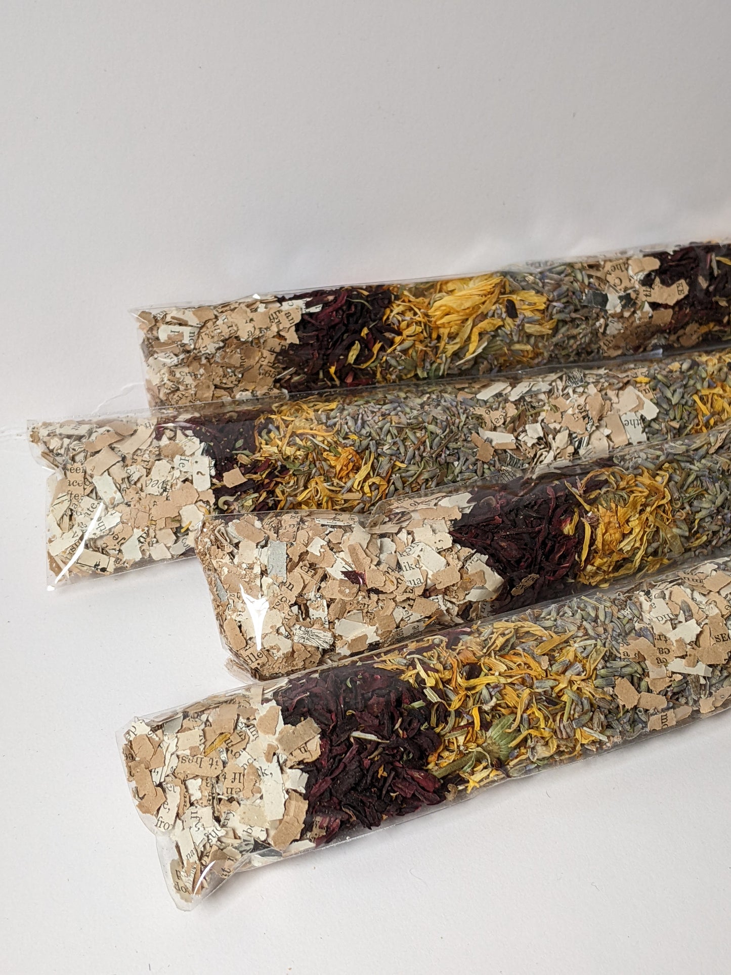Dried lavender, hibiscus, calendula, and 1800s paper bits for papermaking - 1 oz | 28 g