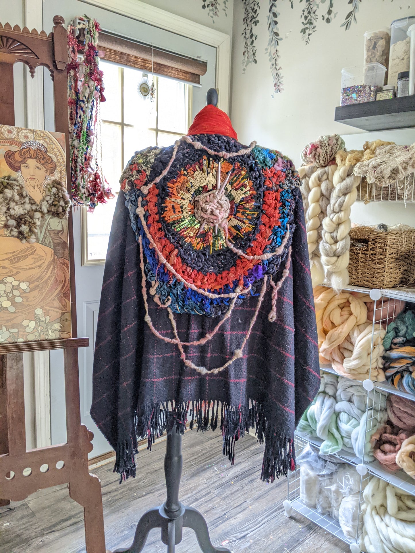 YARN-APOCALYPSE - freeform crochet fiber festival upcycled free size wrap